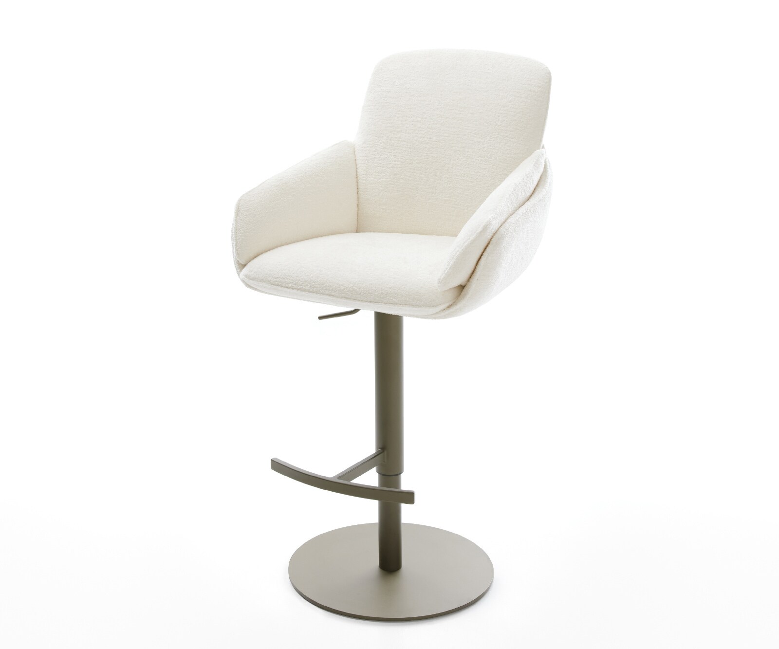 Barstuhl Luan-Flex Bouclé Soft Beige Drehfuß höhenverstellbar Metall Titanfarben 1