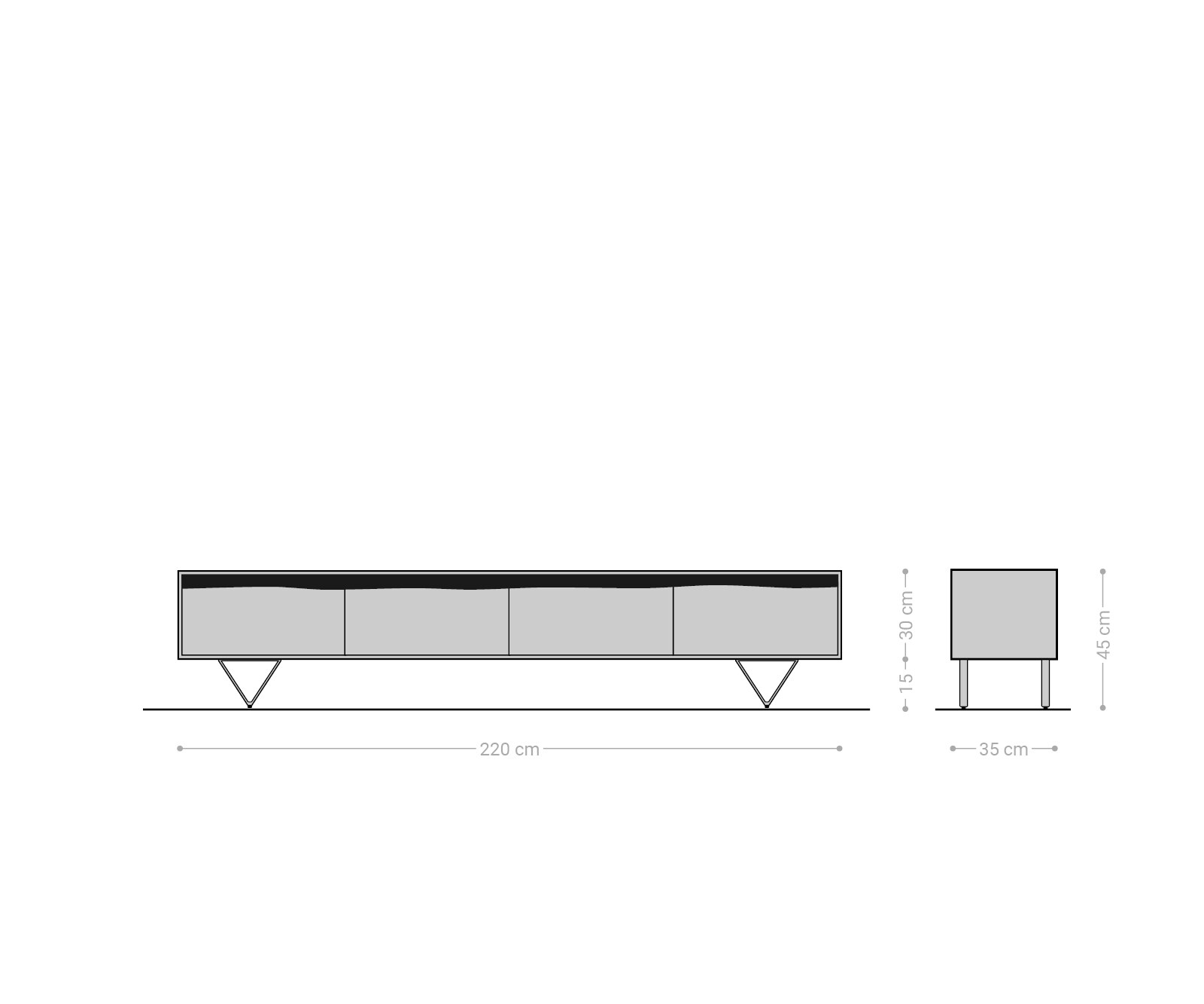 Meuble-TV Stonegrace 220x35 cm acacia nature 4 portes tronc d'arbre 4