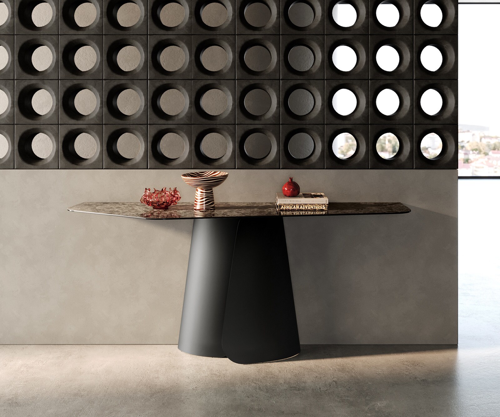 Console Edge Polygonal 180x50 cm Céramique Emperador Extra Lucidato Dunkelbraun Livos Métal Noir 3