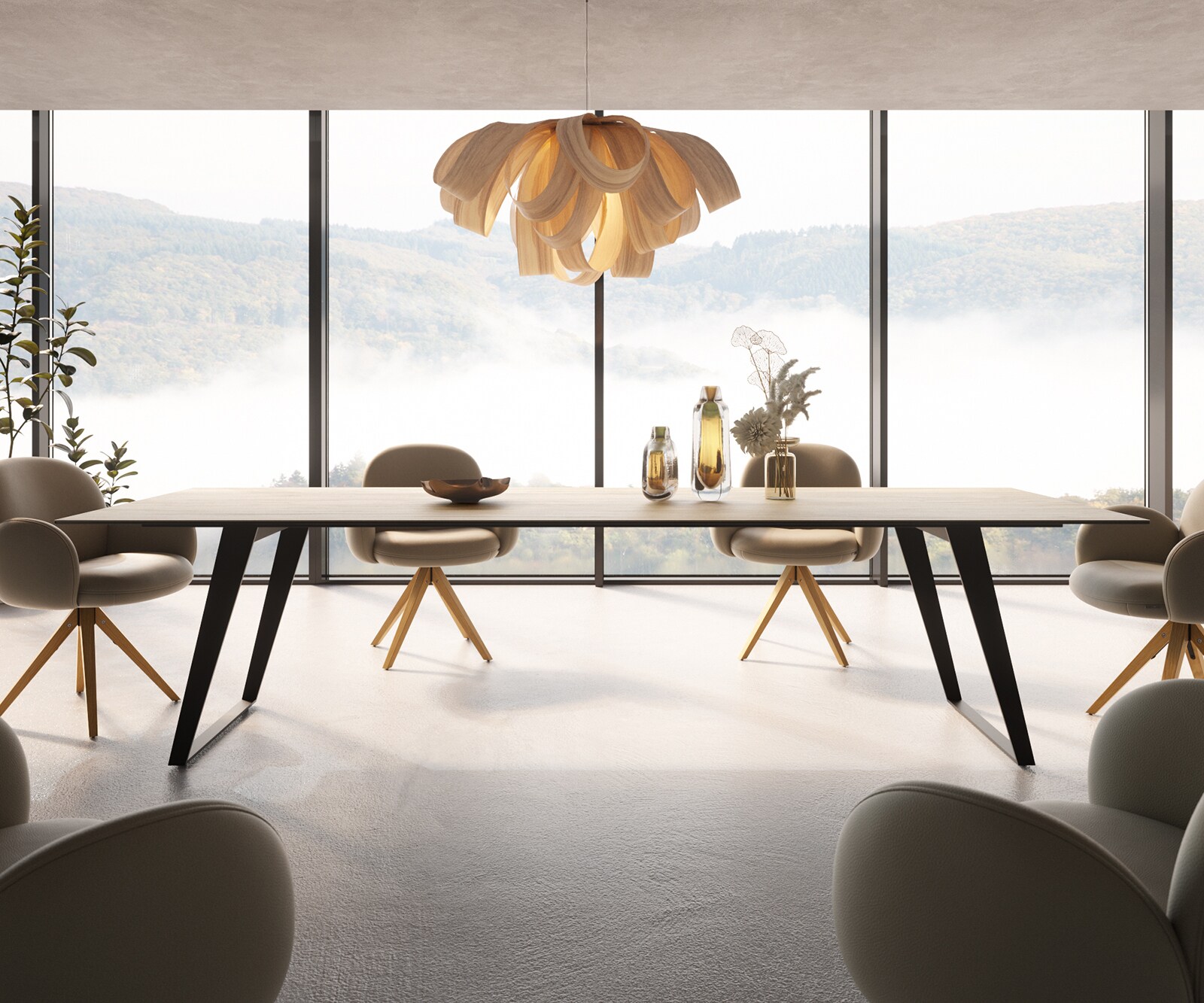 Table à manger Edge 300x100 céramique Laminam® Sabbia couleur chêne métal incliné noir 1