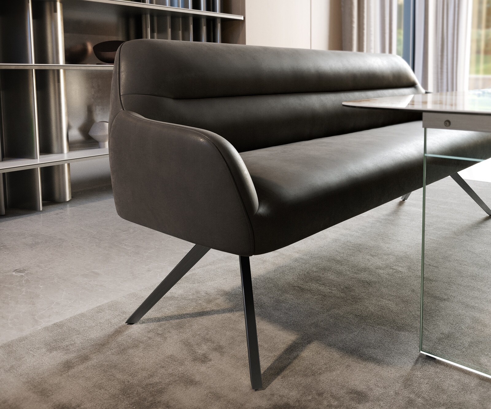 Banc-de-salle-à-manger Taya-Flex 200 cm microfibre antracite vintage pied croisé angulaire grafiete ressort ensaché 4