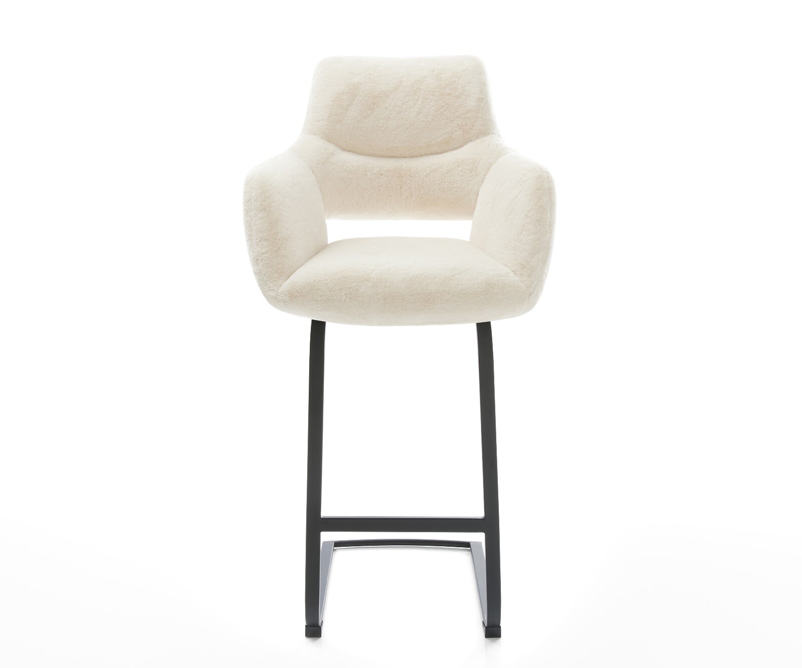 Barstuhl Yago-Flex Plüsch Creme-Weiß Freischwinger Flach Metall Schwarz Taschenfederkern 2