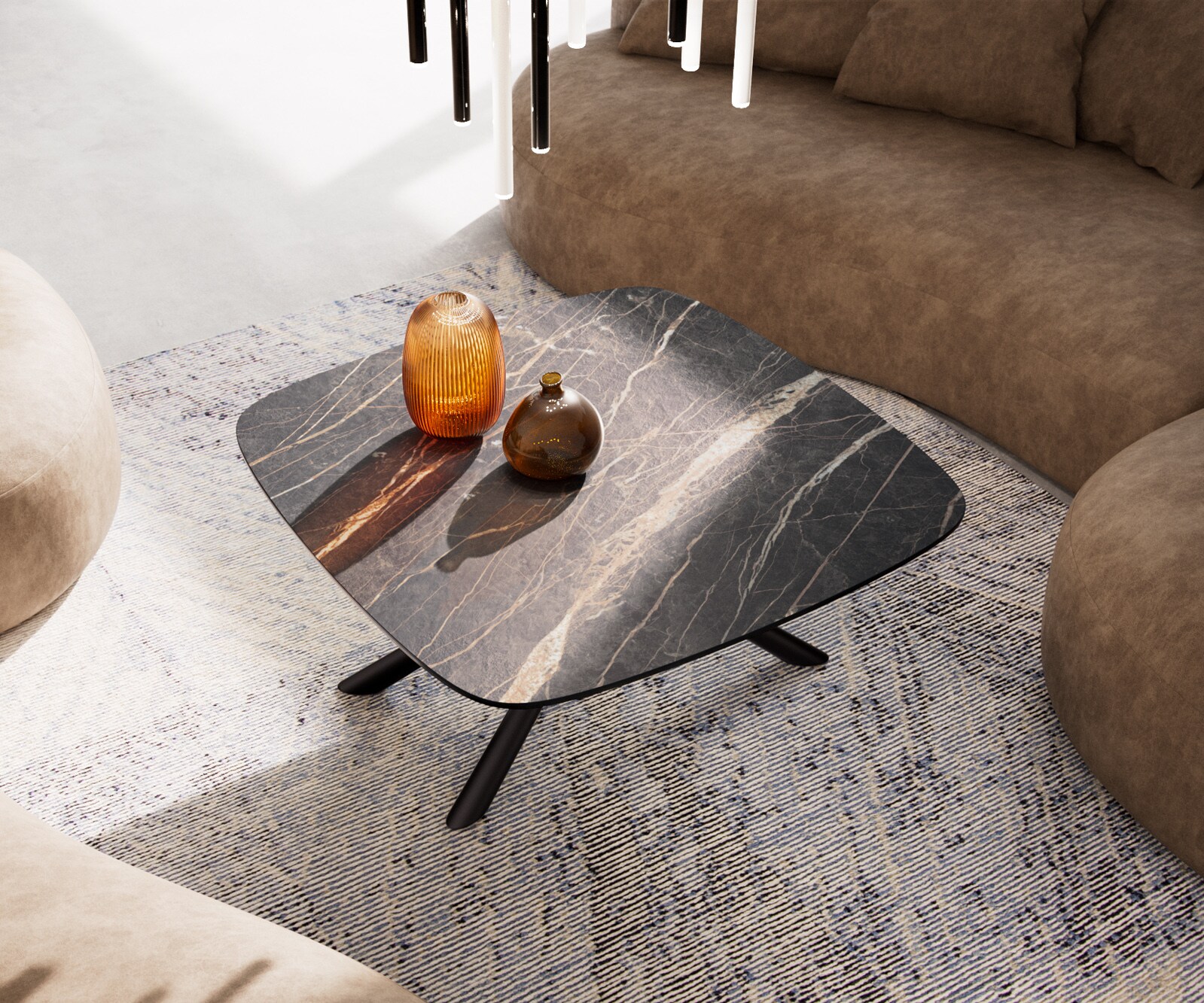 Table basse Edge Boot 90x90 cm céramique Laminam® Noir Desir brun Sarity métal noir 4