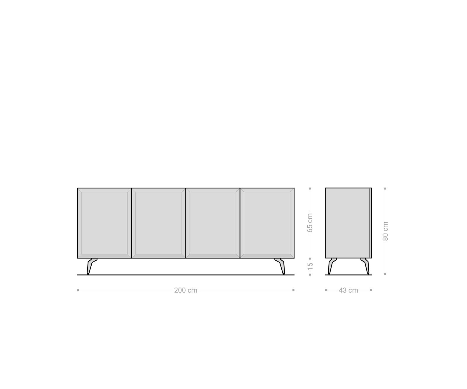 Sideboard Marellia 200 cm Grau 4 Türen Winkelfuß Metall Schwarz 7