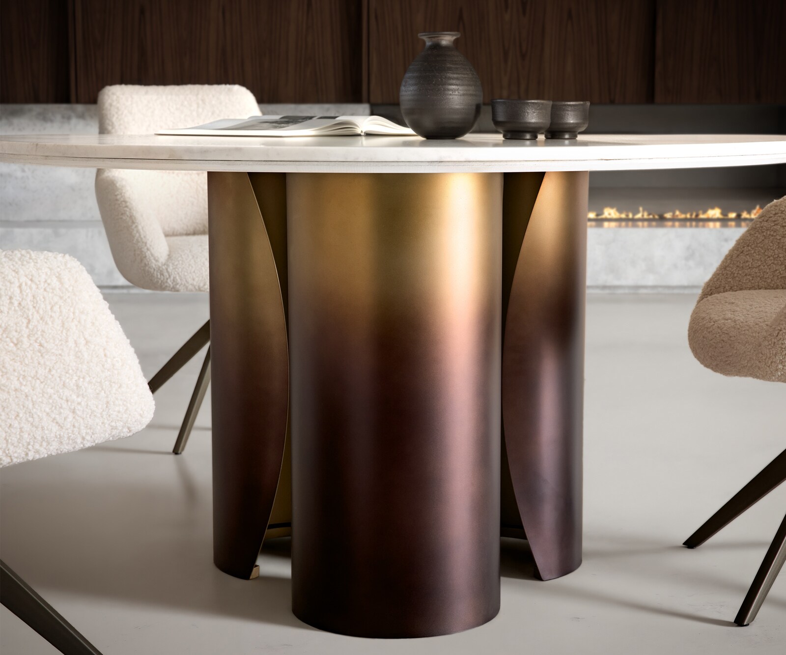 Esstisch Adenza Rund 140x140 cm Marmor Weiß Metall Gold Fusion Finish 4