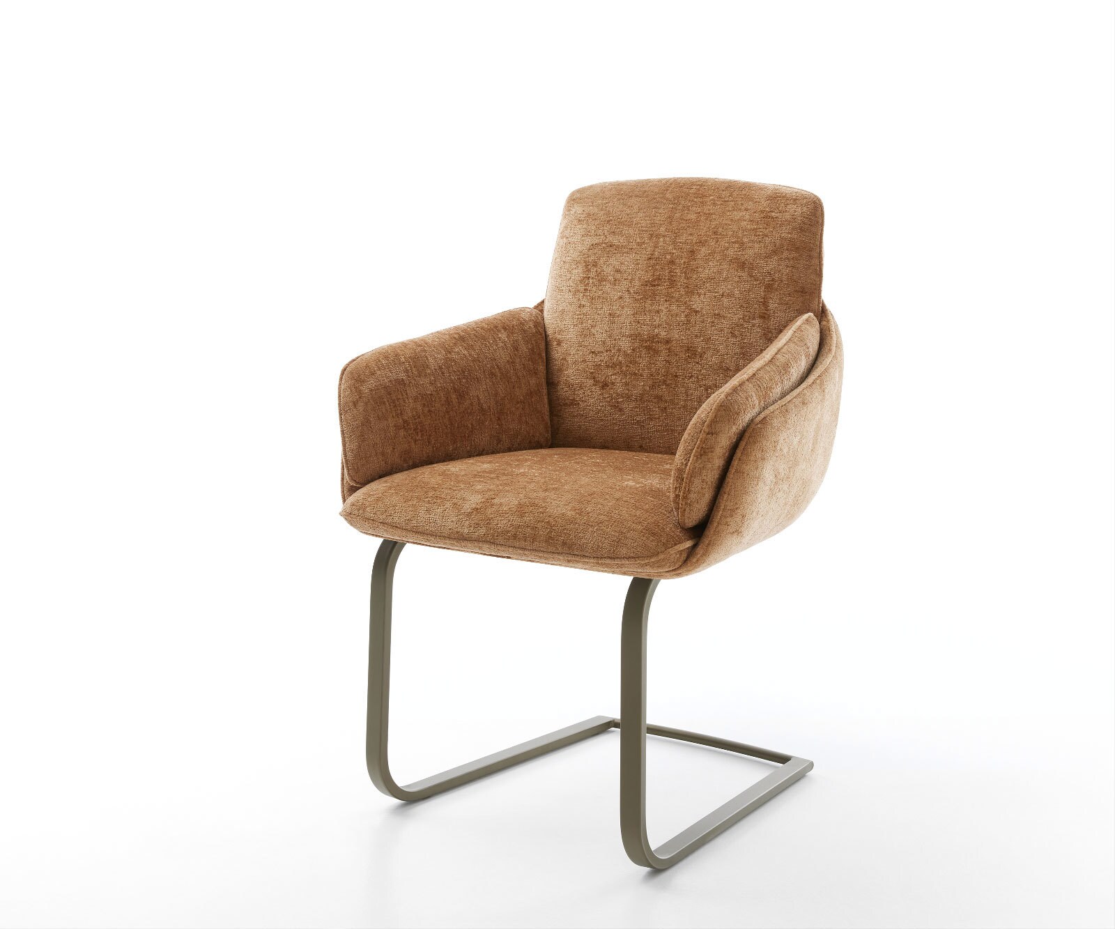 Cantilever Luan-Flex avec accoudoirs chenille rouille pied cantilever plat aspect titane