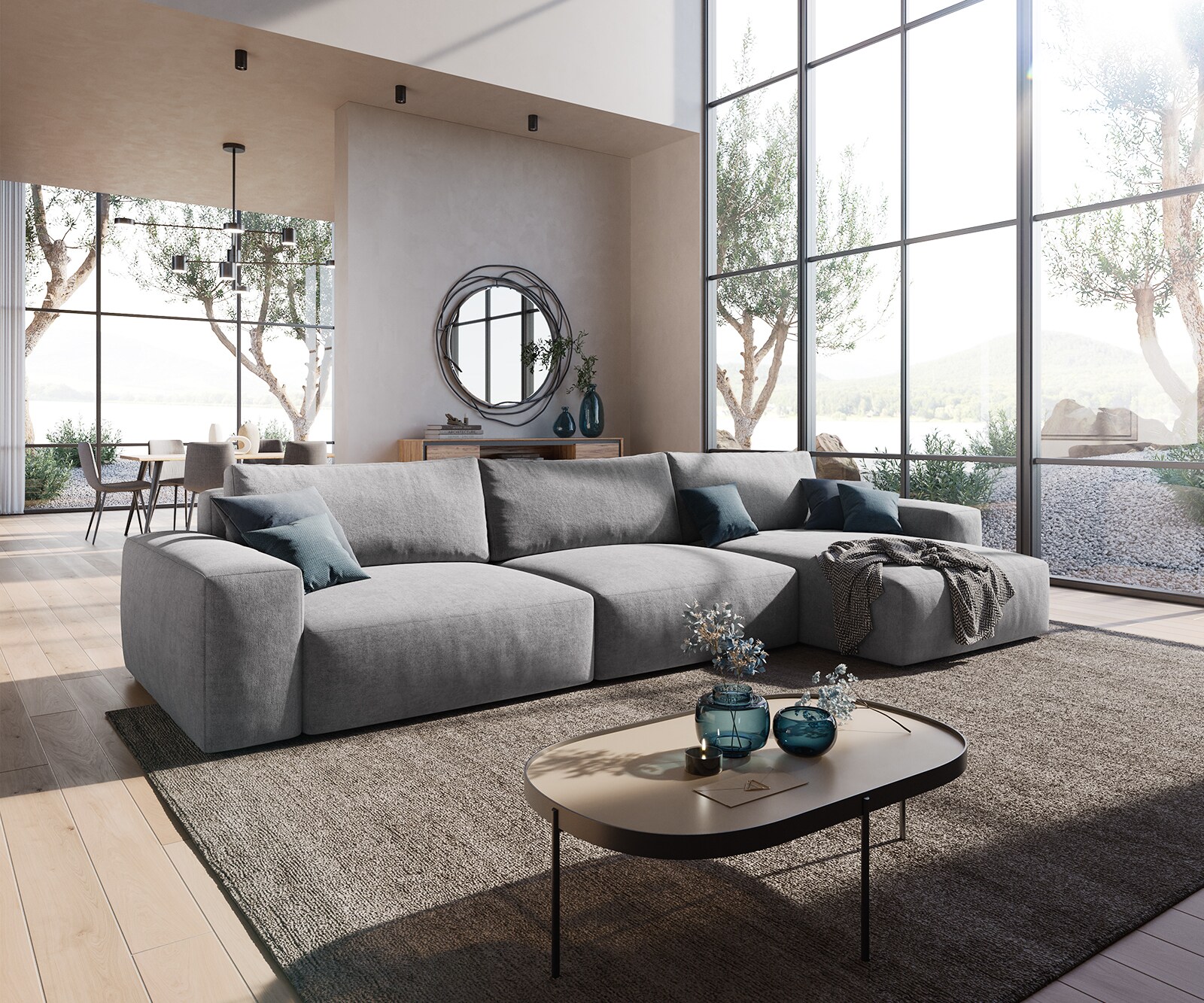Ecksofa Lanzo XL 380x180 cm Mikrofaser Grau Recamiere variabel Ecksofa Lanzo XL 380x180 cm Mikrofaser Grau Recamiere variabel