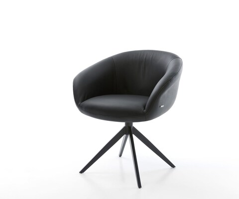 Chaise-pivotante Vinka-Flex cuir de vache noir pied croisé large noir pivotement sur 360° fonction bascule ressorts ensachés