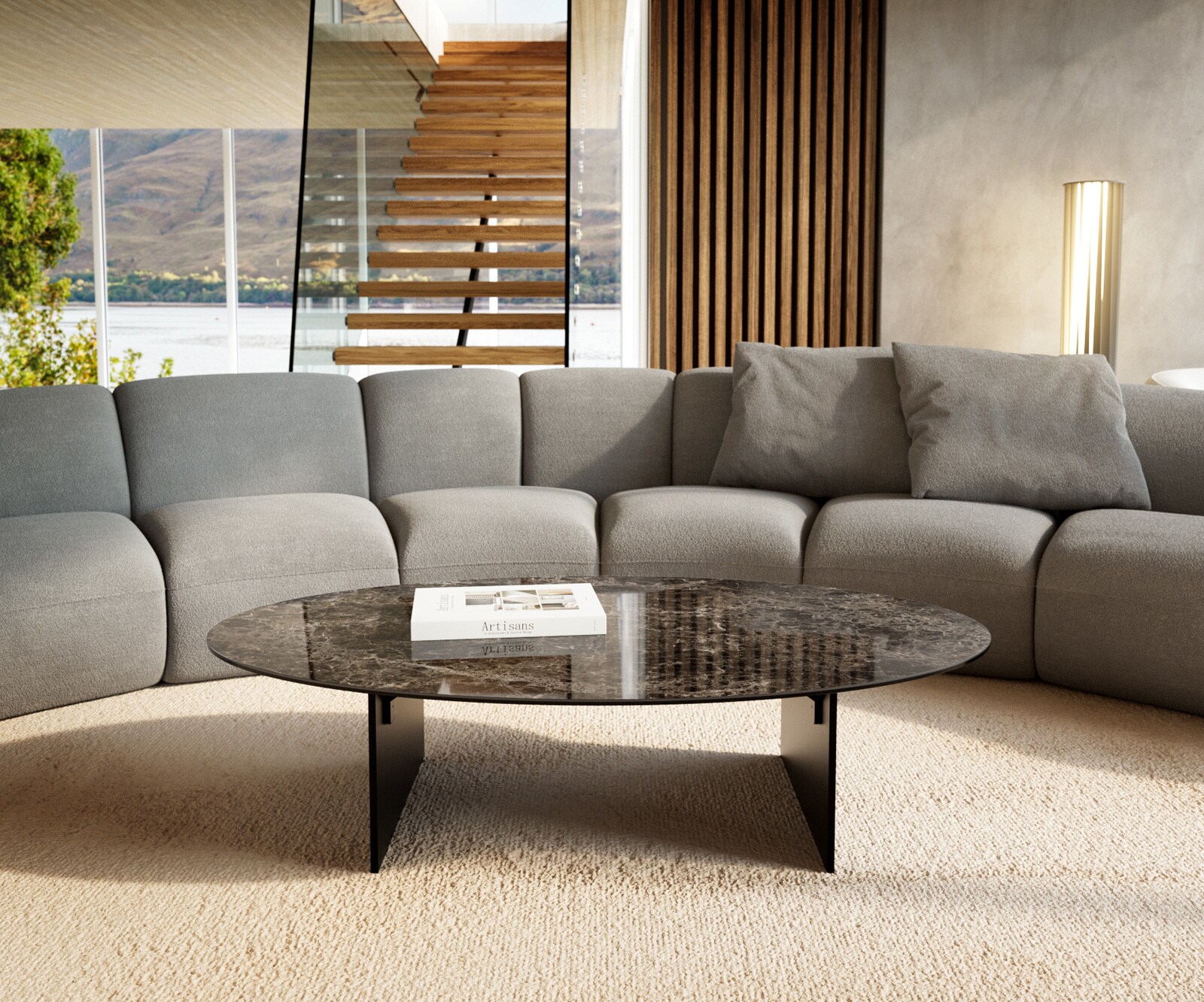 Couchtisch Edge Oval 140x80 cm Keramik Emperador Extra Lucidato Dunkelbraun Salto Metall Schwarz 1