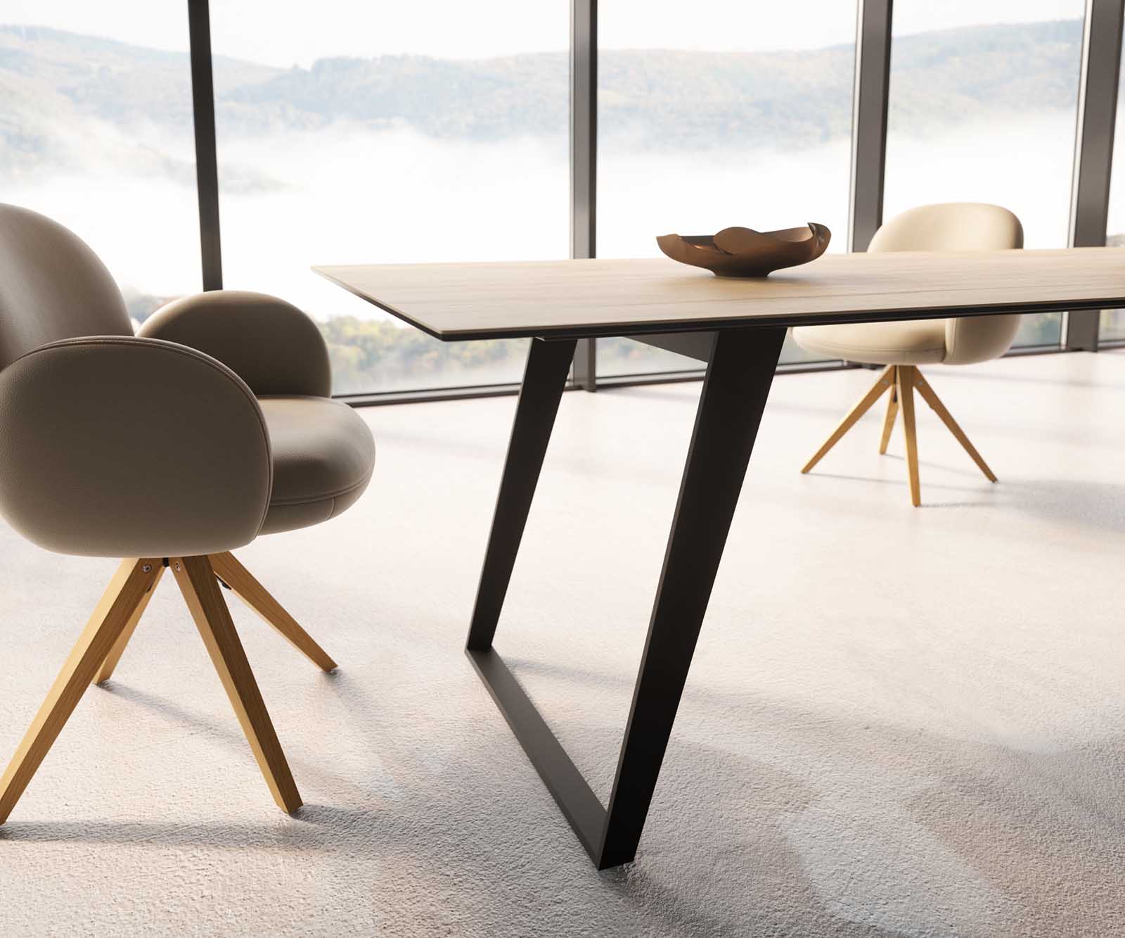 Table à manger Edge 300x100 céramique Laminam® Sabbia couleur chêne métal incliné noir 5