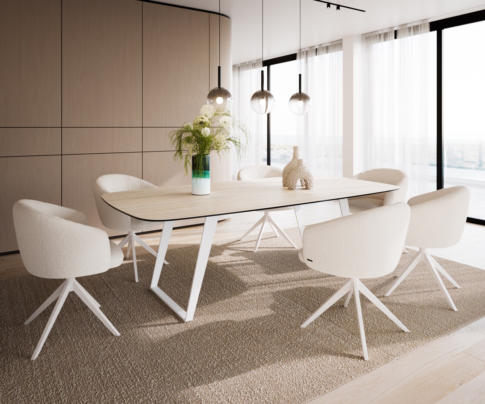 Table à manger Edge Boot 240x120 cm Céramique Travertin Naturel Métal Oblique Blanc 3