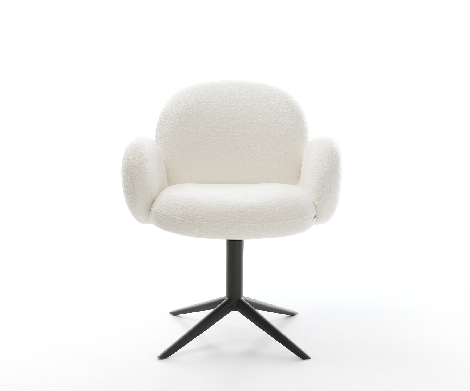 Chaise-pivotante Nube-Flex avec accoudoirs bouclé doux beige pied de chaise 4 branches noir pivotement sur 360° fonction bascule resorts ensachés 1