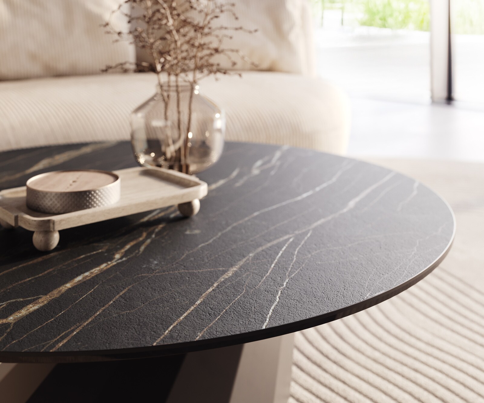 Couchtisch Edge Rund 100x100 cm Keramik Laminam® Noir Desir Braun Parabi Metall Schwarz 4