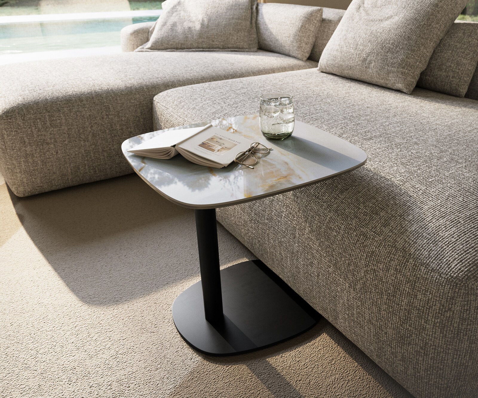 Beistelltisch Edge Boot 50x50 cm Keramik Onyx Pearl Eleny Metall Schwarz 1
