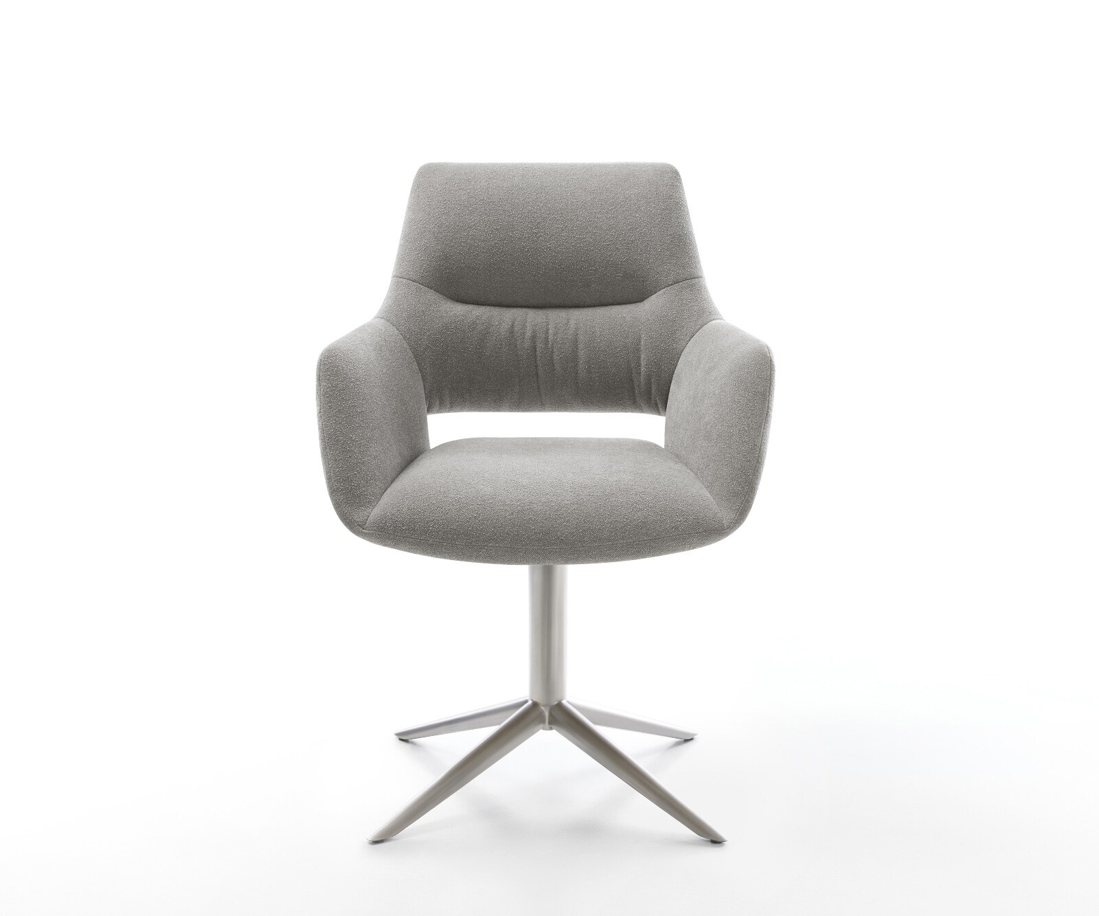 Chaise-pivotante Yago-Flex avec accoudoirs tissu structuré doux gris pied de chaise 4 branches acier inoxydable pivotement sur 360° fonction bascule resorts ensachés 2