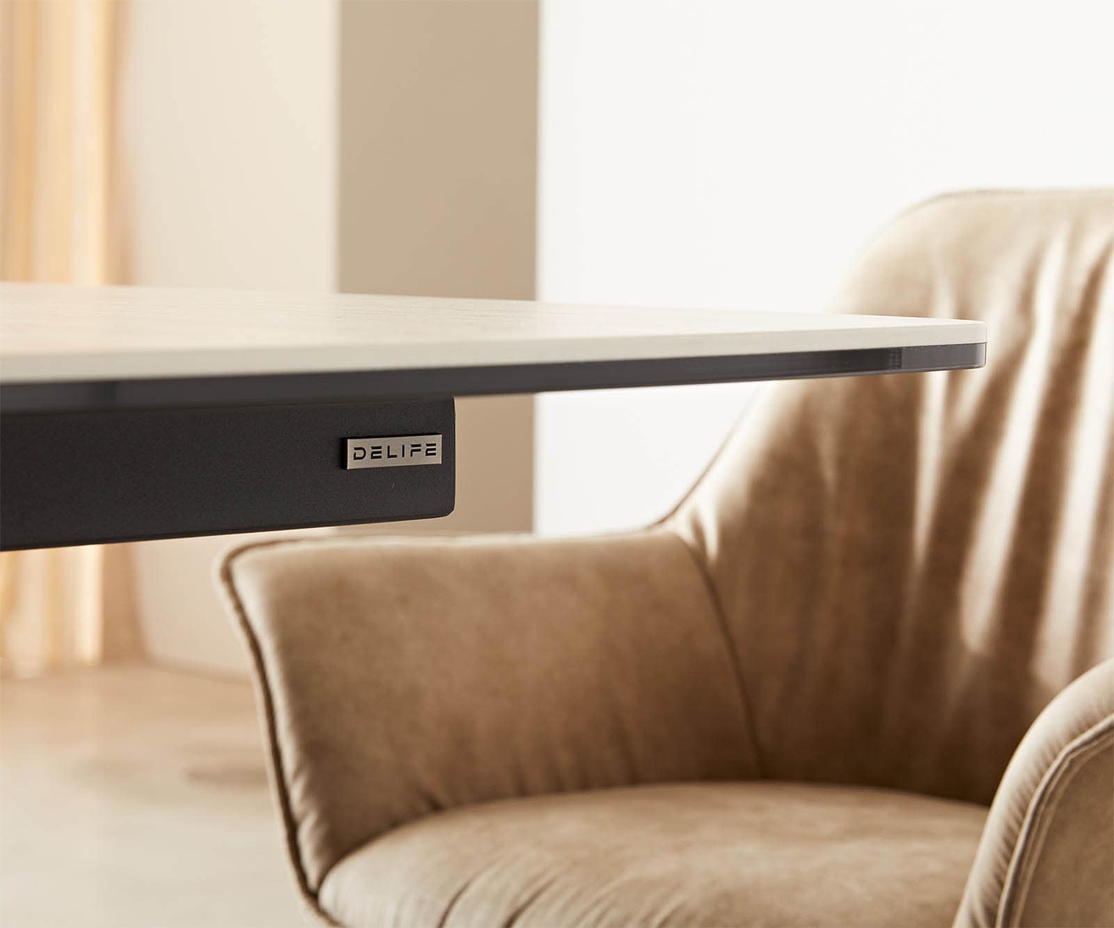 Table à manger Edge 180-220x100 céramique Travertin nature Spider acier plat noir extensible 7