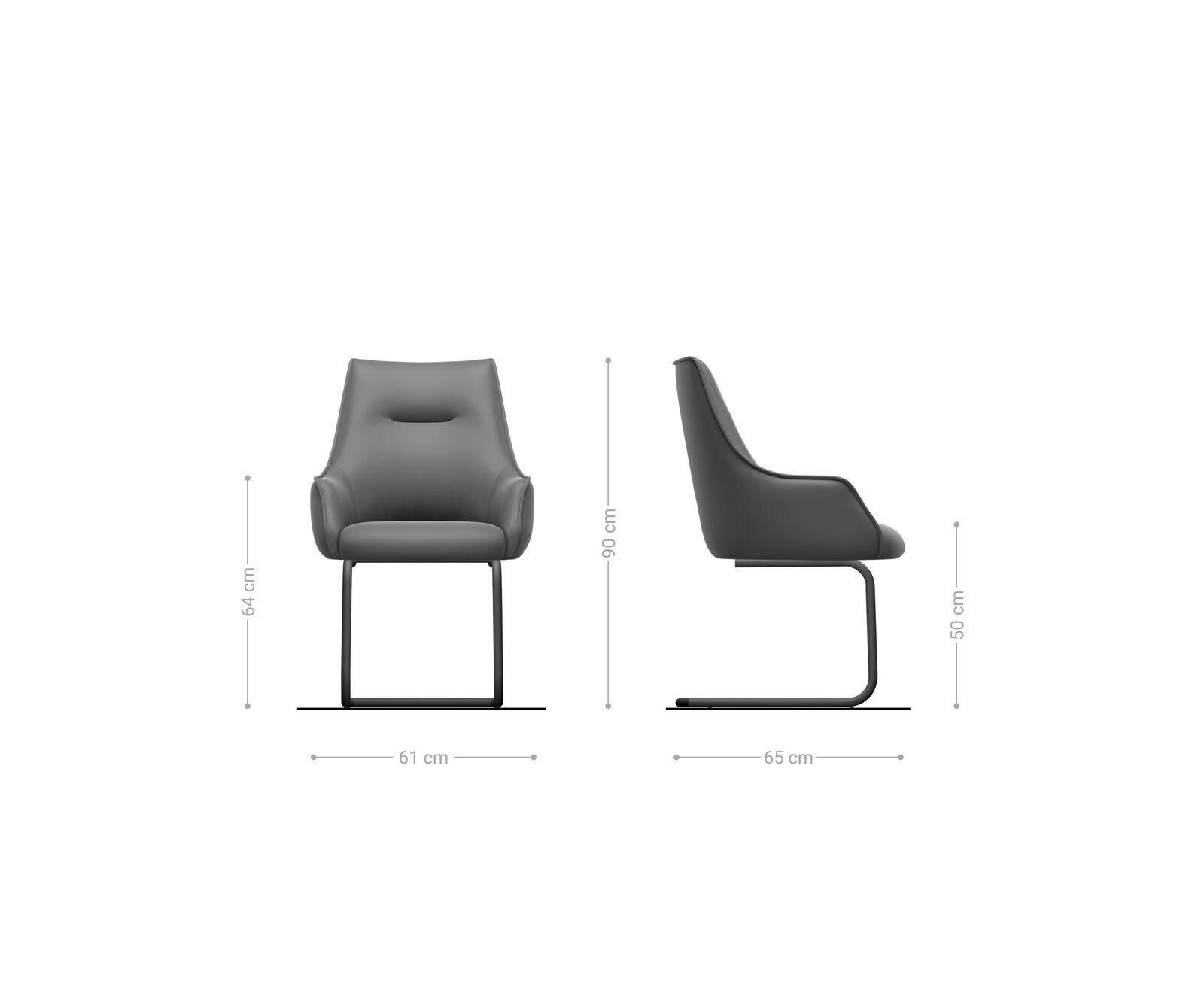 Cantilever Alja-Flex avec accoudoirs cuir de vache noir pied cantilever rond acier inoxydable brossé ressorts ensachés 5