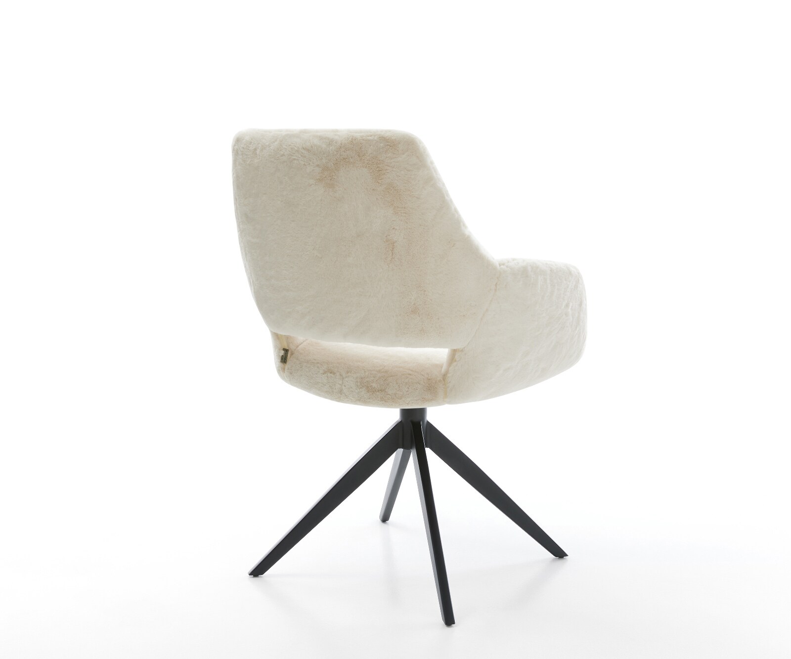 Chaise-pivotante Yago-Flex avec accoudoirs peluche crème-blanc pied croisé large noir pivotement sur 360° fonction bascule resorts ensachés 4
