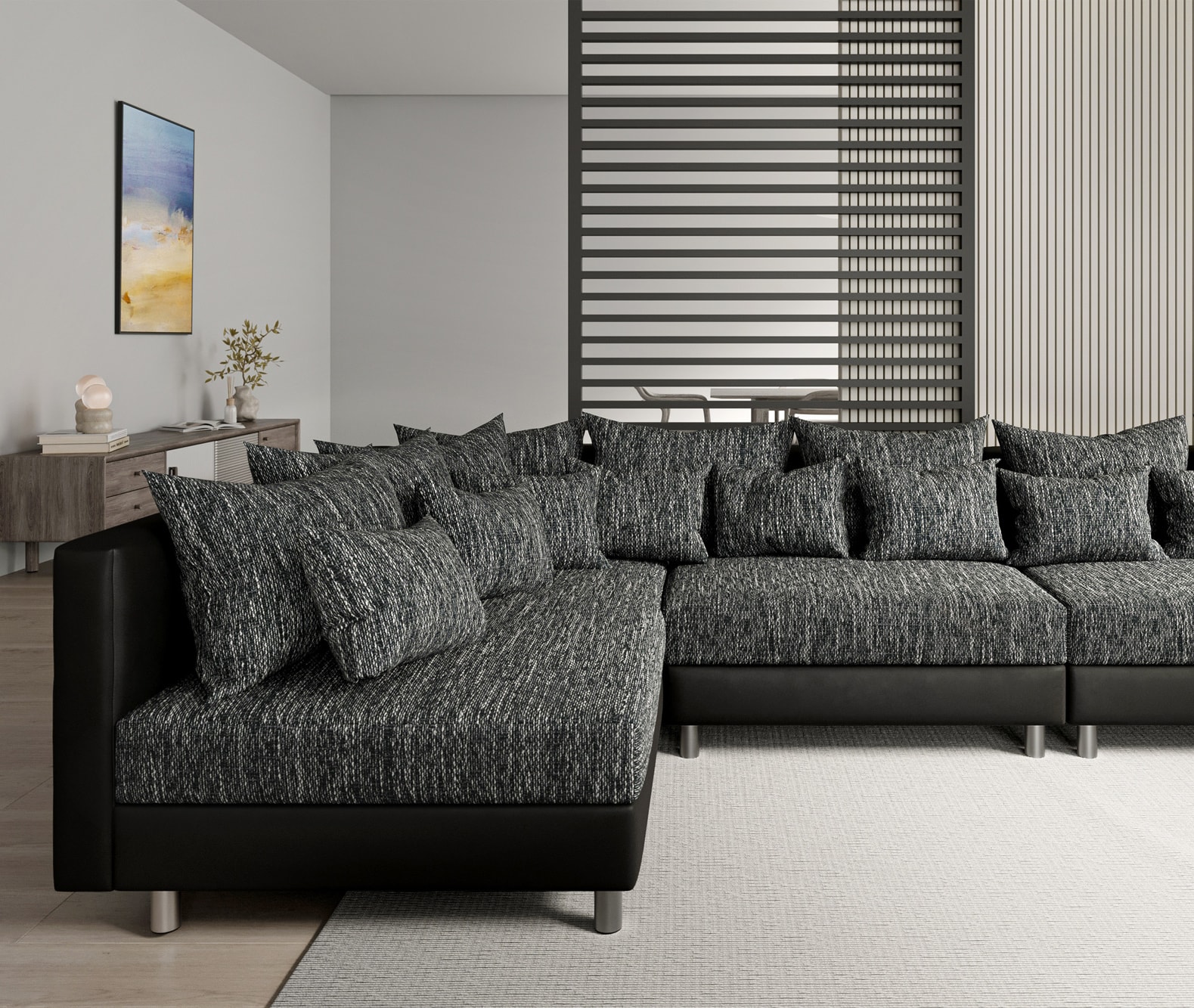 Wohnlandschaft Clovis XXL Schwarz Modular Hocker Ottomane Rechts 4 Wohnlandschaft Clovis XXL Schwarz Modular Hocker Ottomane Rechts 4