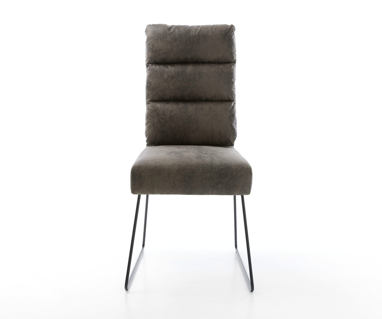 Chaise-de-salle-à-manger Pela-Flex microvelours gris antique pied trapèze noir ressorts ensachés 1