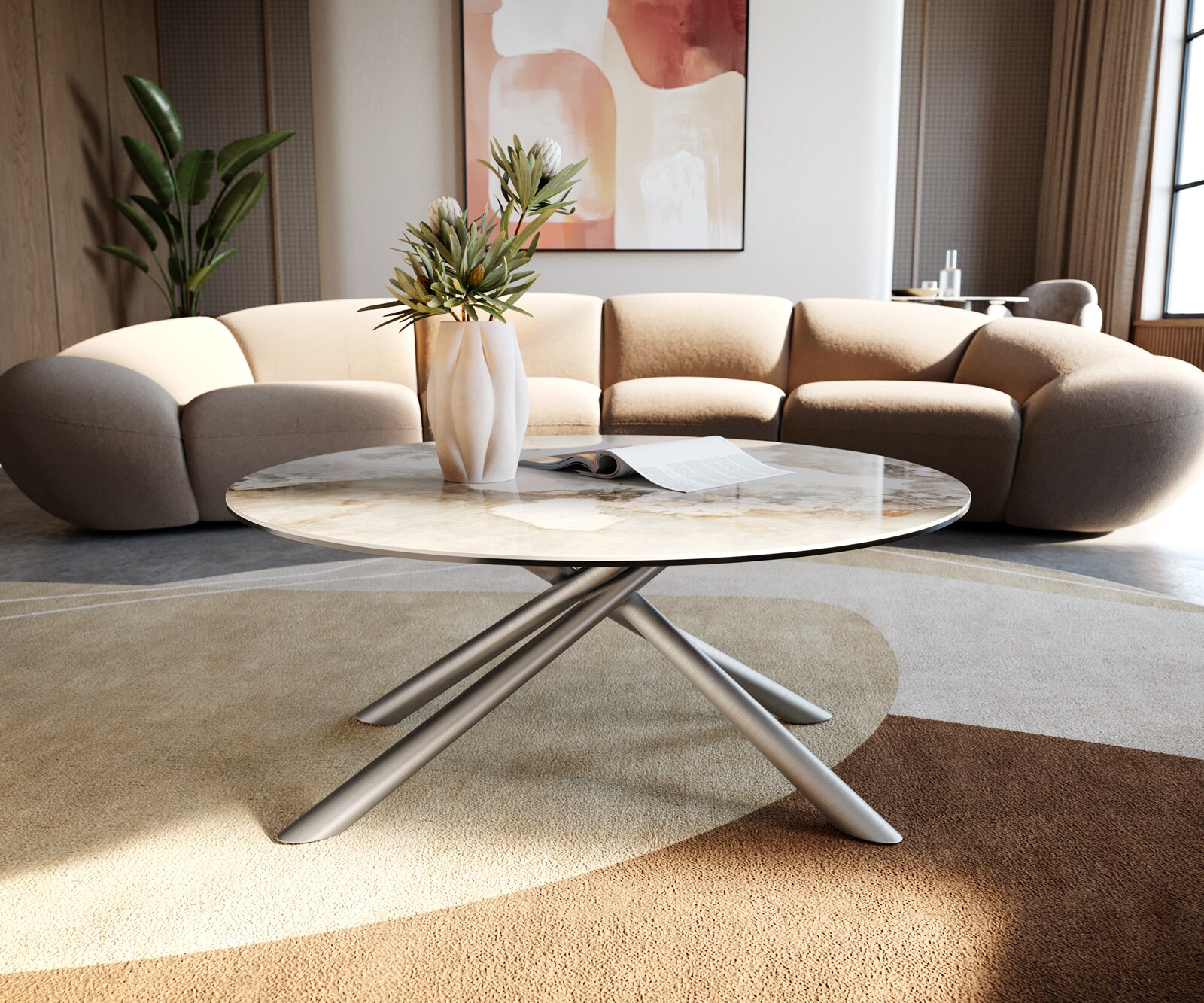 Table basse Edge rond 90x90 cm céramique Minas Melange Sarity acier inoxydable brossé 4