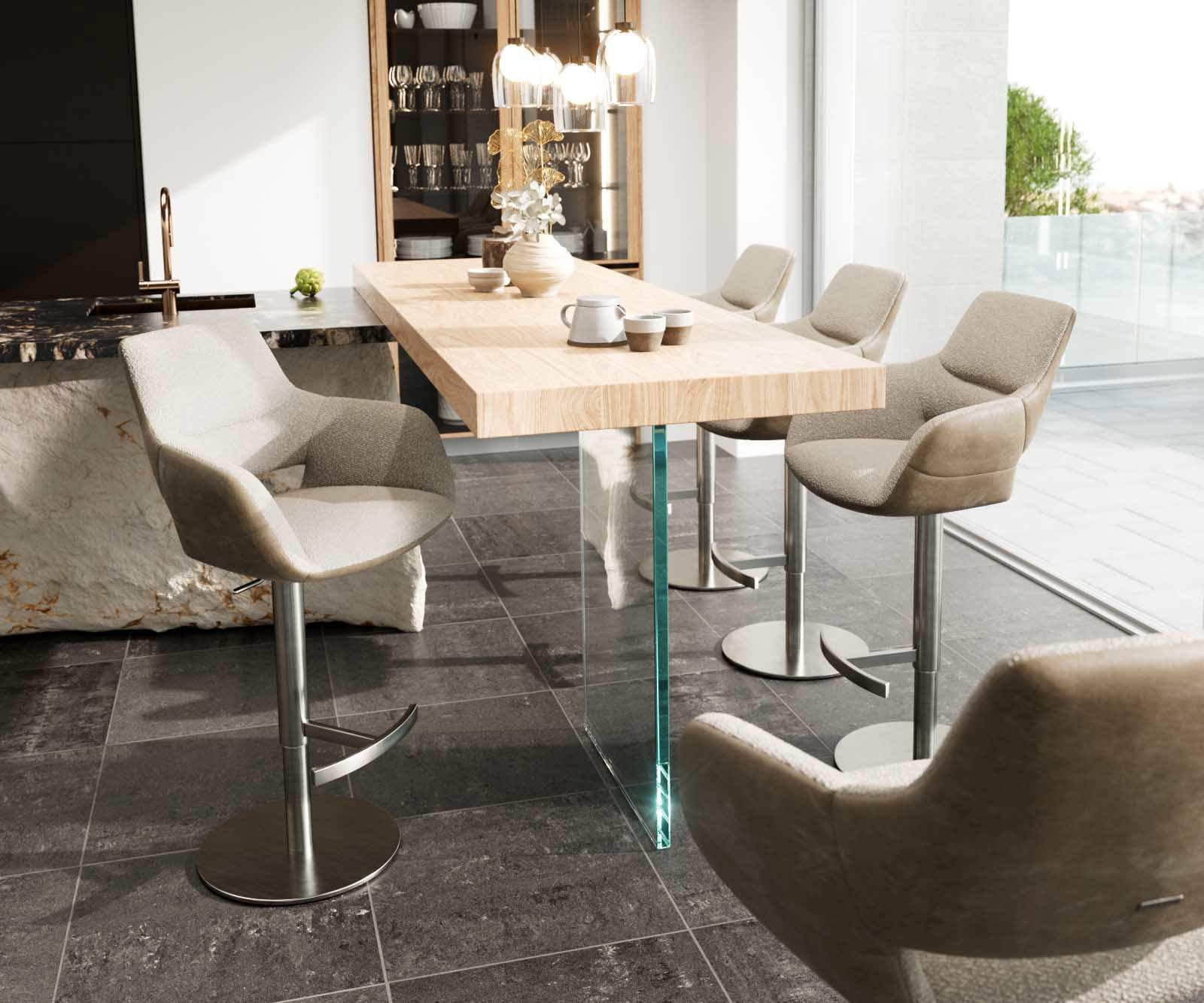 Barstuhl Yago-Flex Materialmix Mikrofaser Schlamm / Bouclé Schlamm Drehfußhöhenverstellbar Edelstahl drehbar Taschenfederkern 4