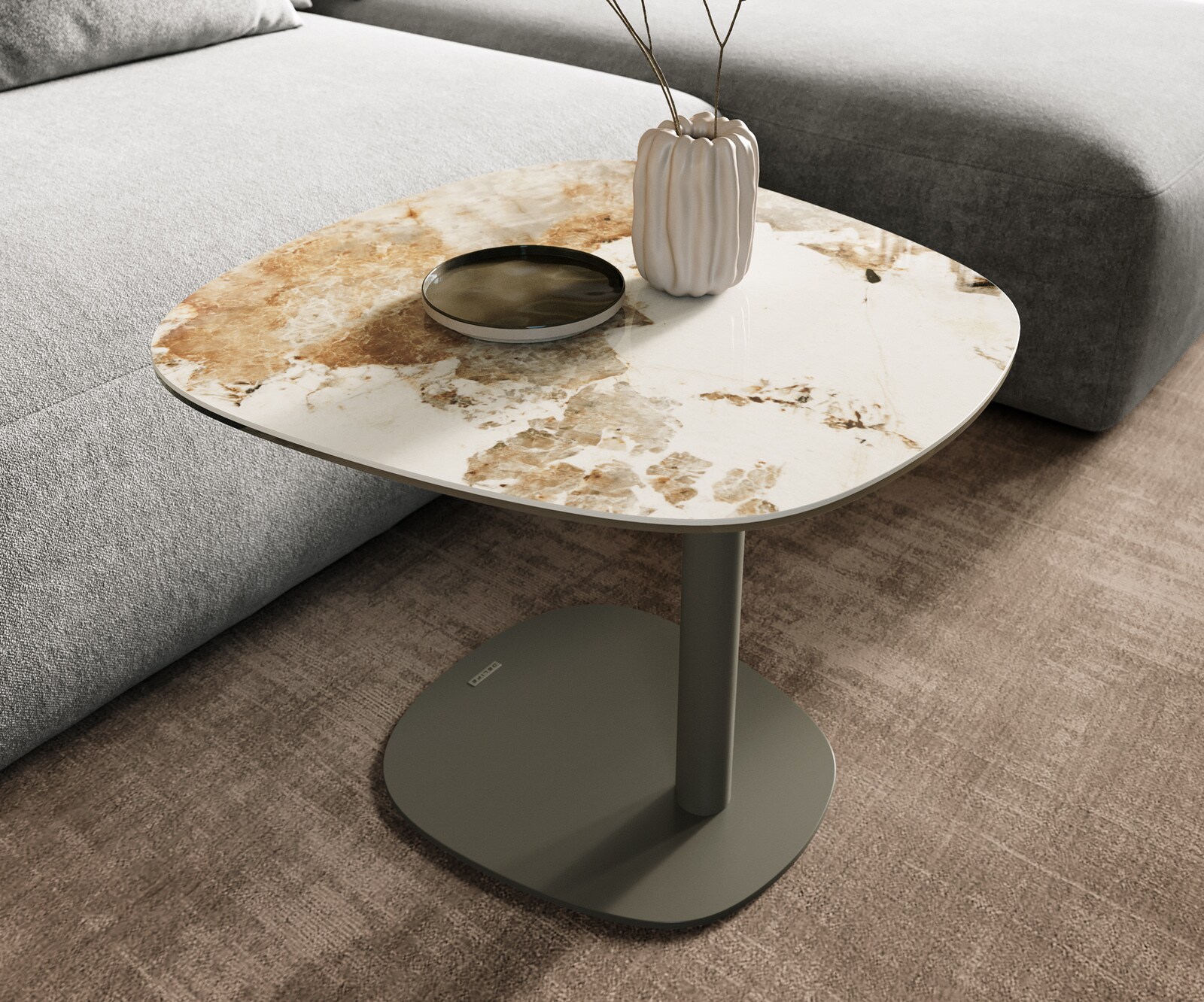 Beistelltisch Edge Boot 60x60 cm Keramik Minas Melange Eleny Metall Effektfinish Titan 6