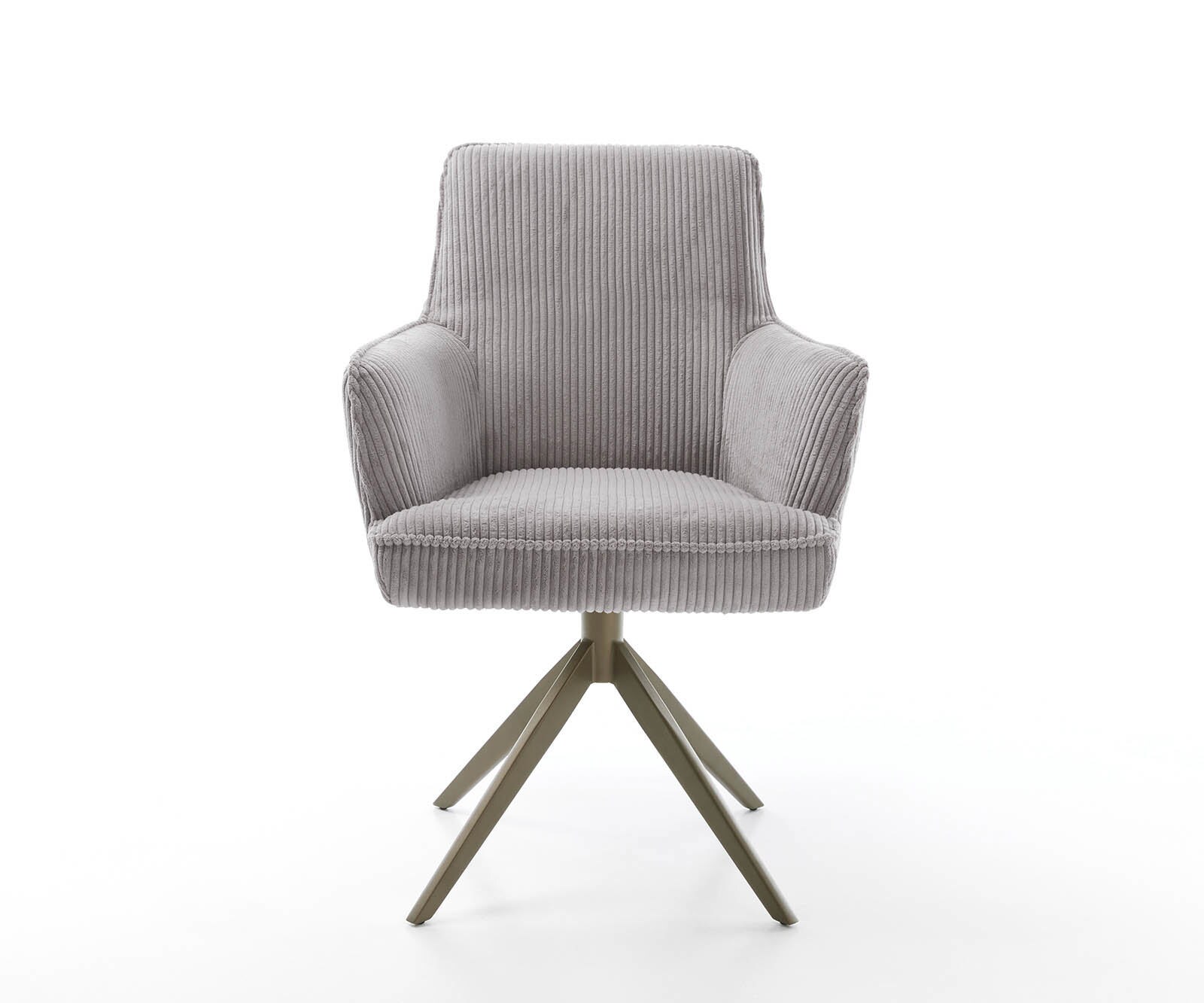 Drehstuhl Heira-Flex mit Armlehnen Cord Silbergrau Kreuzgestell breit Effektfinish Titan 360° drehbar Taschenfederkern 2