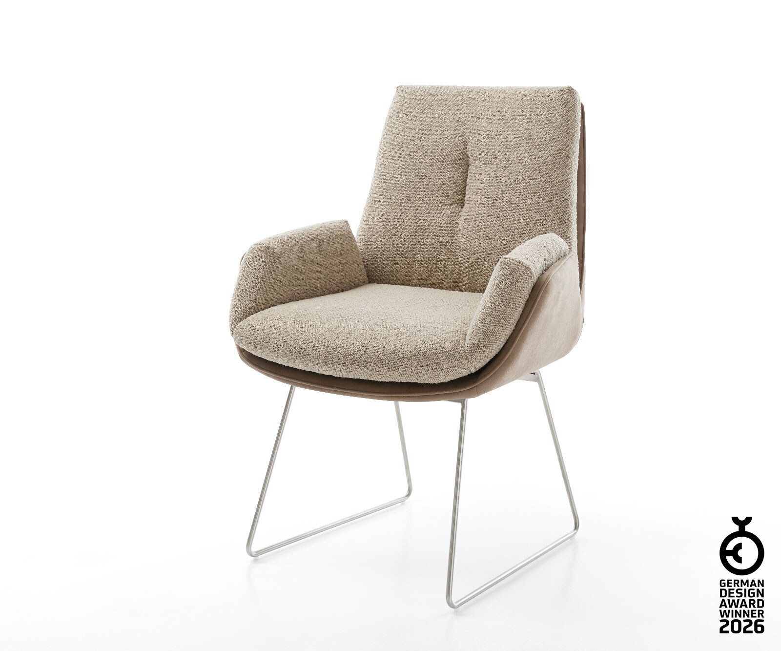 Chaise-de-salle-à-manger Clea-Flex tissu mixte couleur boue pied trapèze acier inoxydable brossé