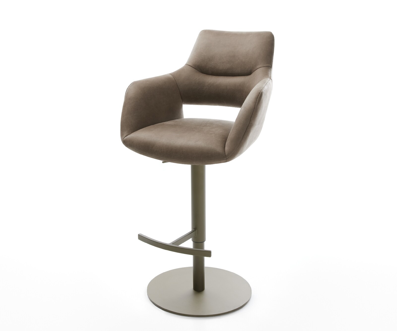 Barstuhl Yago-Flex Mikrofaser Taupe Vintage Drehfuß höhenverstellbar Metall Titanfarben Taschenfederkern