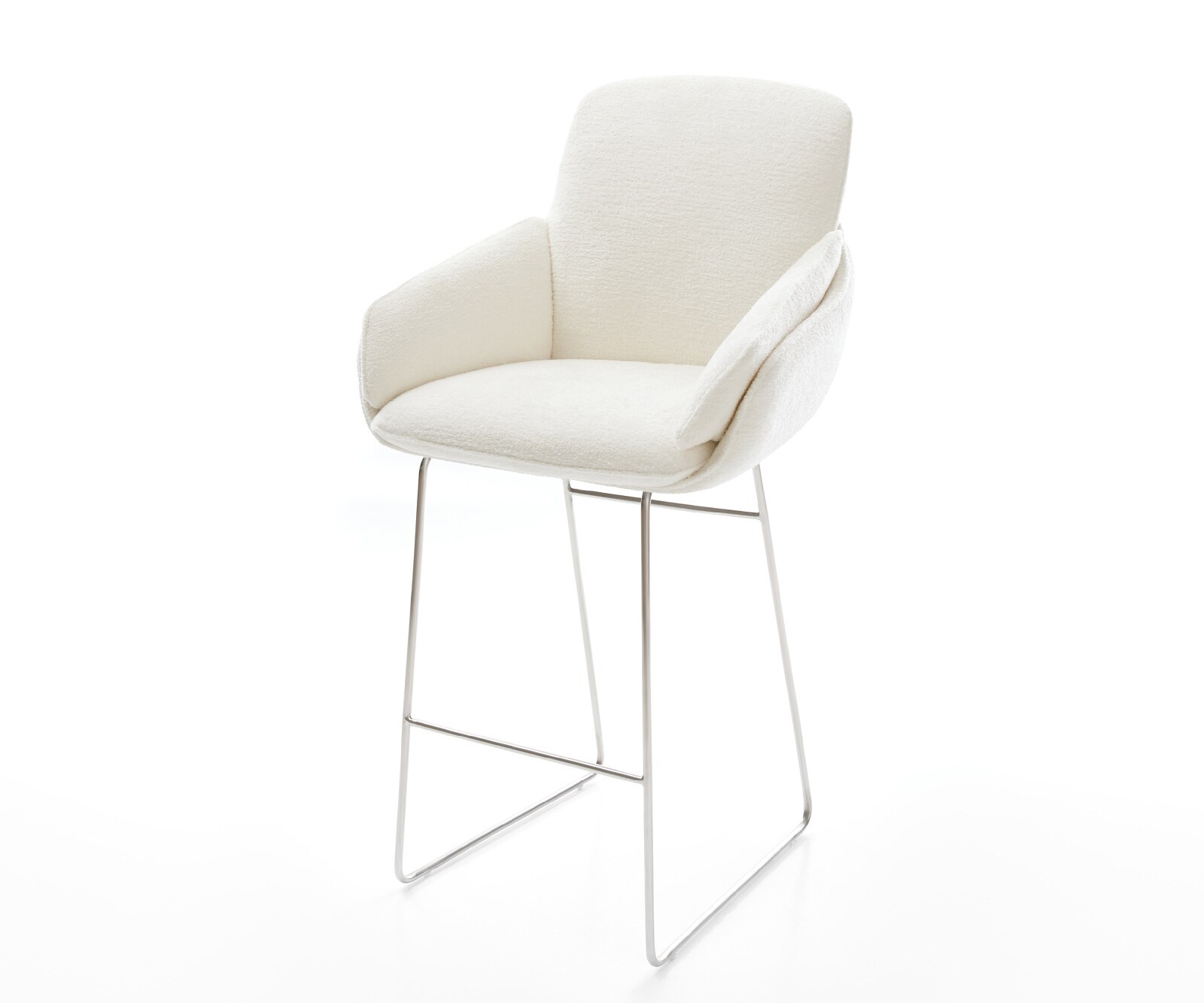 Barstuhl Luan-Flex Bouclé Soft Beige Kufengestell Edelstahl Silberfarben 1