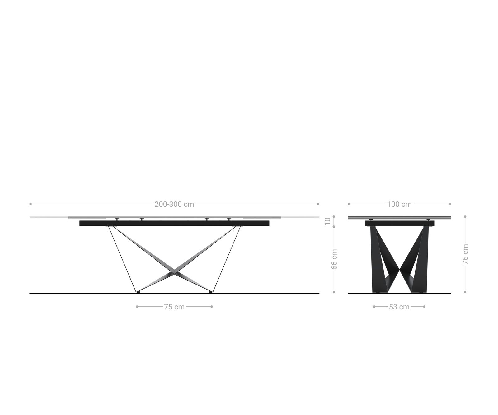 Esstisch Edge 200-300x100 Keramik Laminam®Noir Desir Braun Spider Flachstahl Edelstahl ausziehbar 10