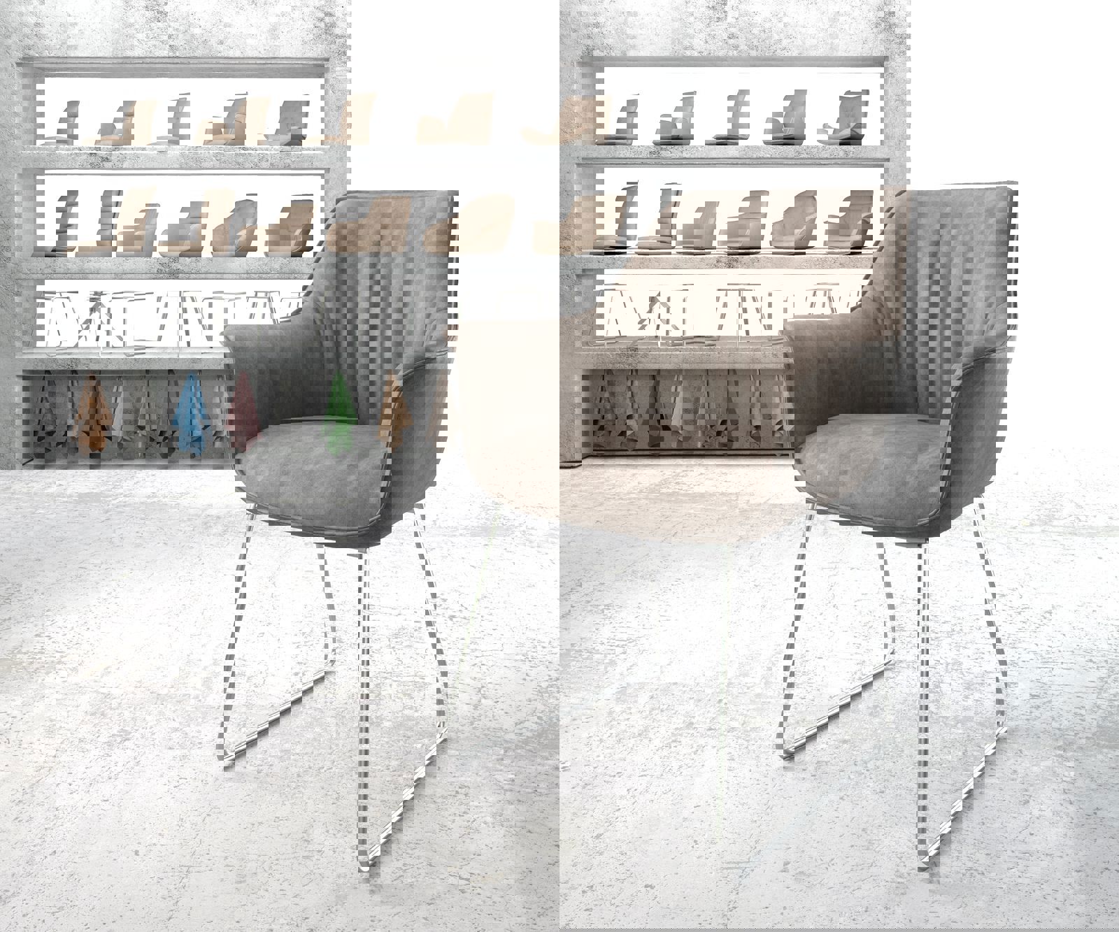 Fauteuil Keila-Flex avec accoudoirs taupe vintage cadre patin acier inoxydable