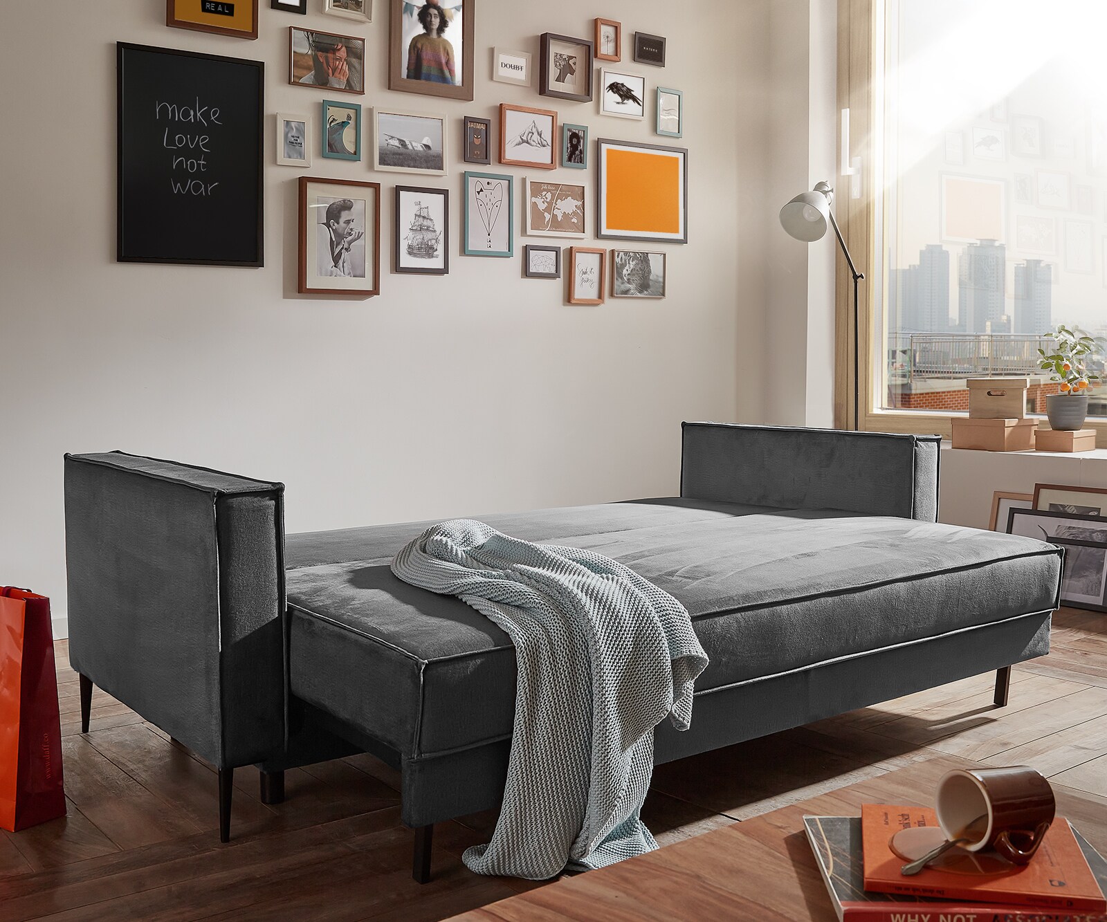 Schlafsofa Thia Velour Graphit 220x100 cm 1