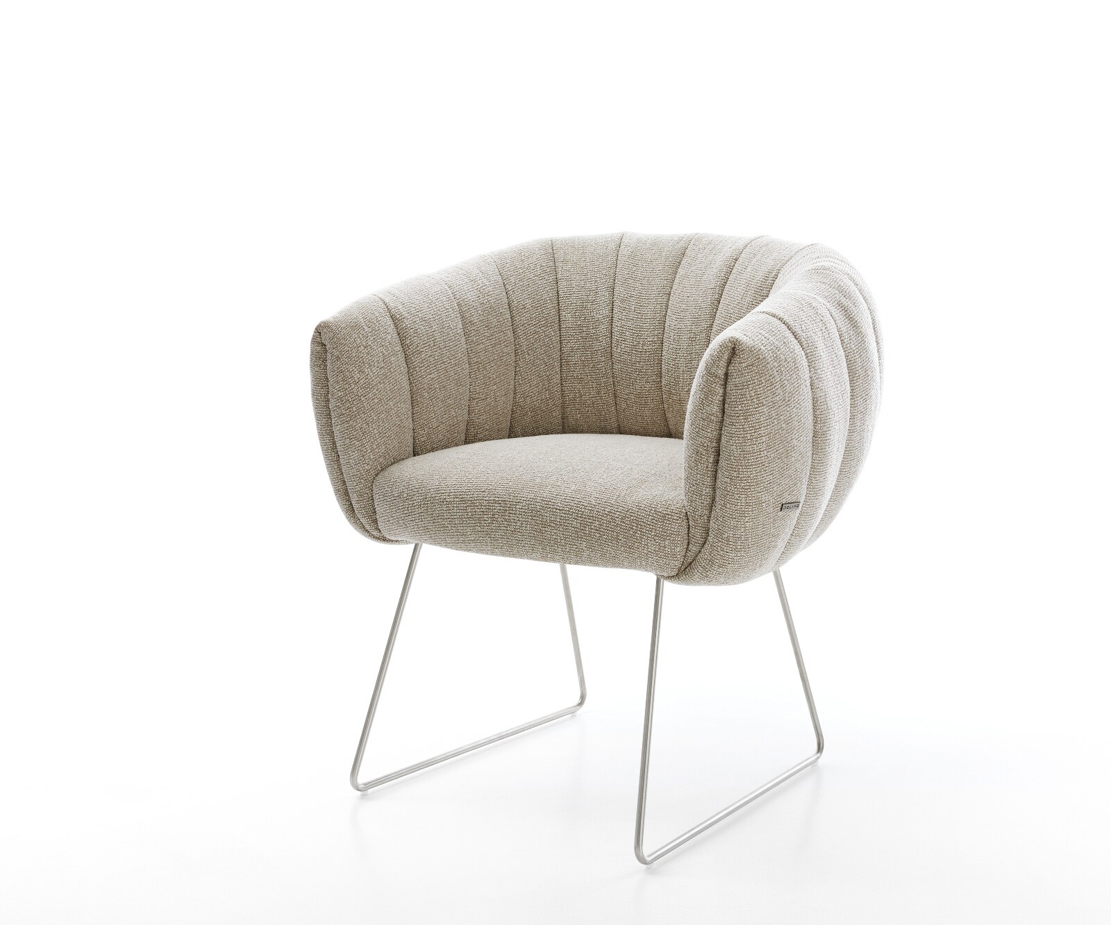 Esszimmerstuhl Jada-Flex Webstoff Soft Beige Kufengestell Edelstahl Taschenfederkern 1