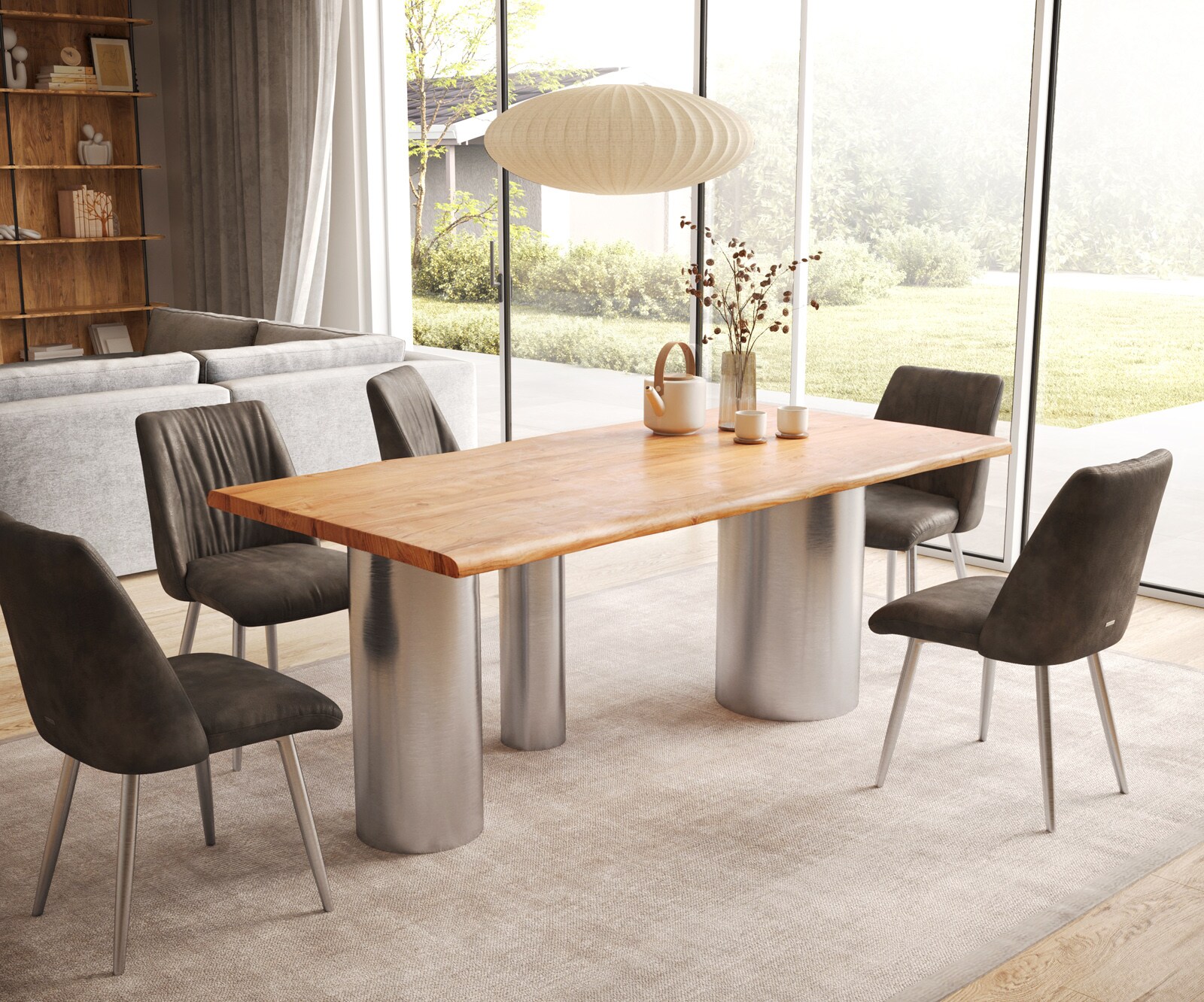 Esstisch Edge 200x100 Akazie Natur Troa Edelstahl gebürstet Live-Edge 5