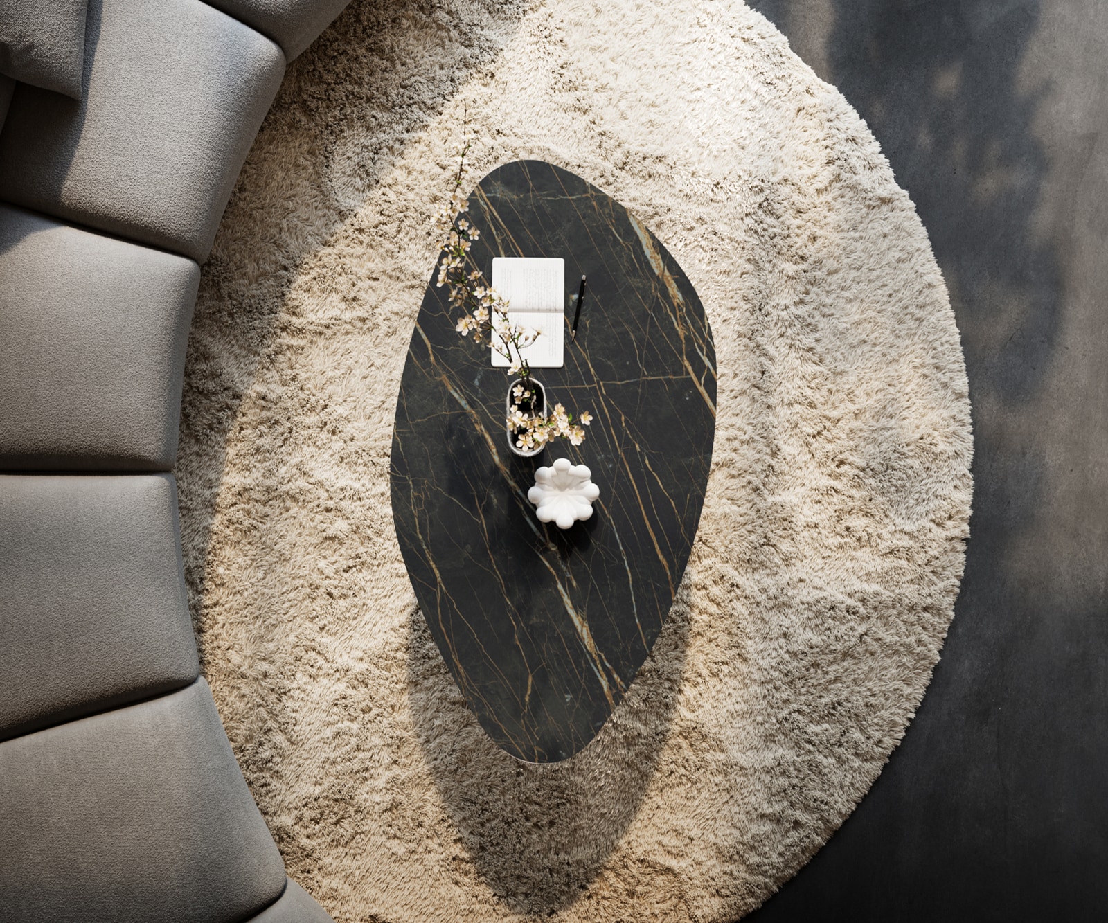 Table basse Edge Organique 140x76 cm céramique Laminam® Noir Desir brun Sarity métal noir 6