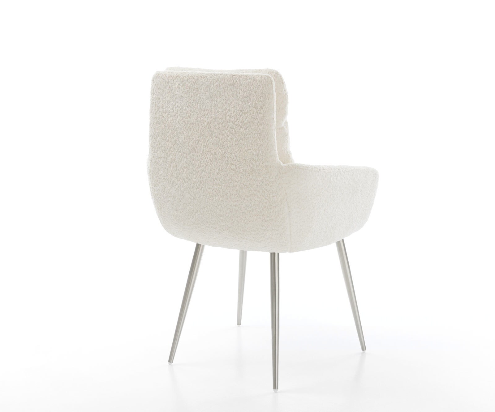 Chaise-de-salle-à-manger Abelia-Flex avec accoudoirs bouclé blanc 4 pieds coniques acier inoxydable brossé 4