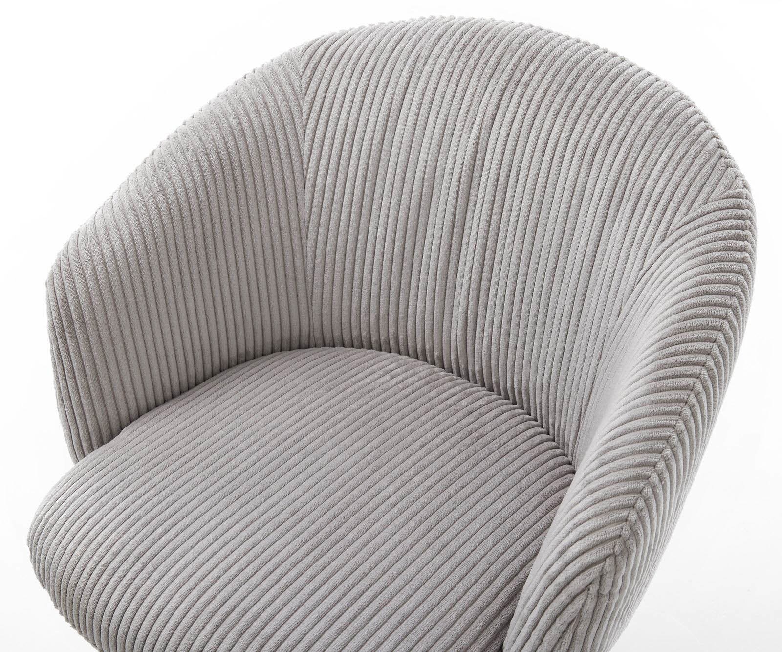 Chaise-pivotante Caja-Flex avec accoudoirs côtelé gris argenté pied croisé large aspect titane pivotement sur 360° ressorts ensachés 3