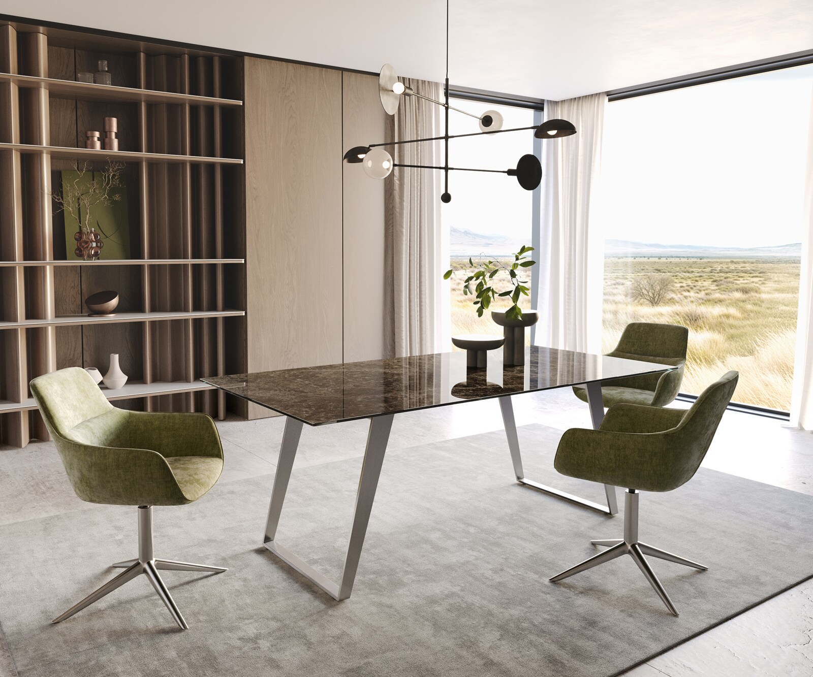 Esstisch Edge 200x100 Keramik Emperador Extra Lucidato Dunkelbraun Edelstahl Schräg 5
