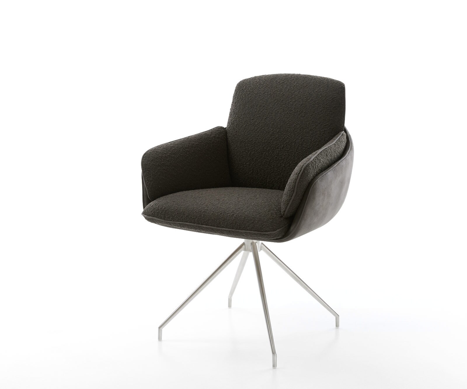 Chaise-de-salle-à-manger Luan-Flex avec accoudoirs tissu mixte couleur boue pied trapèze acier inoxydable