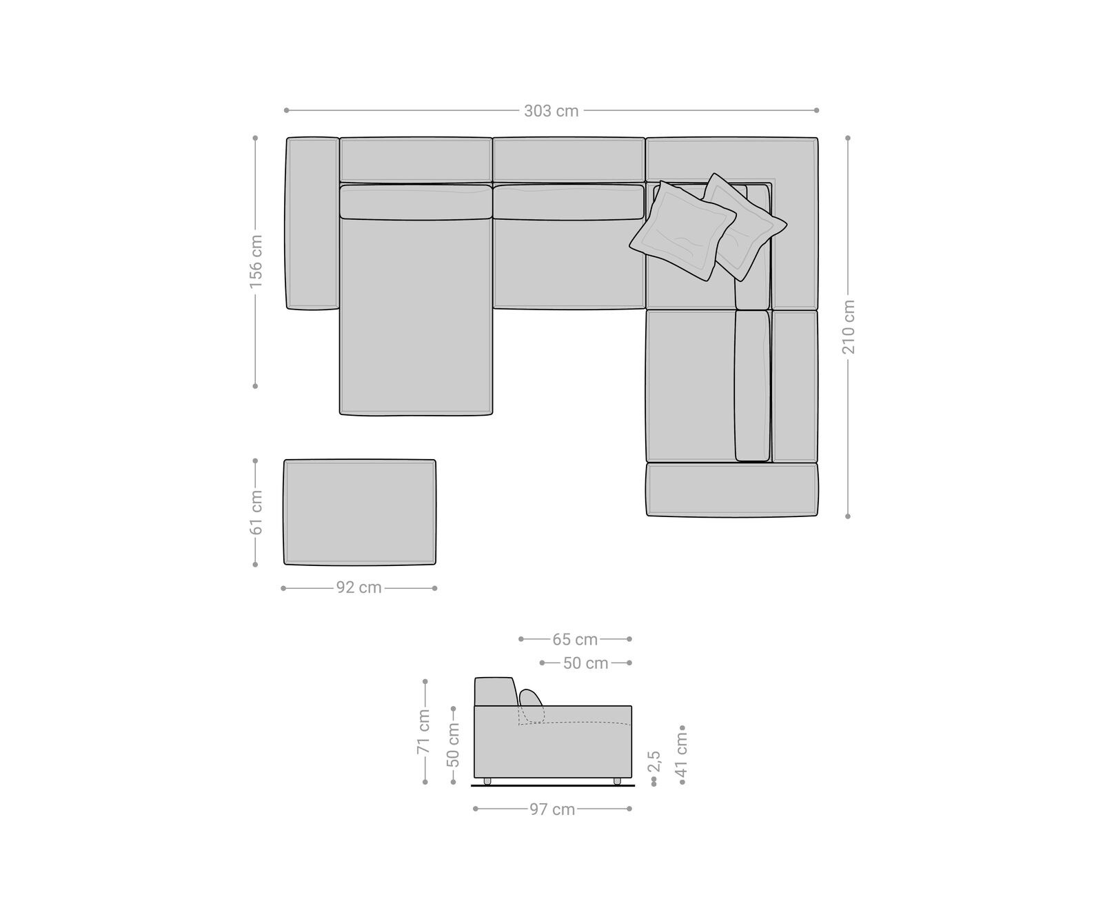 Wohnlandschaft Sirpio 300x210 cm Mikrofaser Khakibraun Recamiere variabel mit Hocker 8