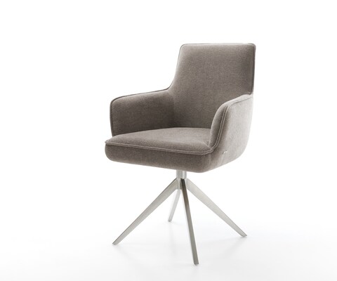 Drehstuhl Heira-Flex mit Armlehnen Strukturstoff Soft Taupe Kreuzgestell breit Edelstahl 360° drehbar Wippfunktion Taschenfederkern