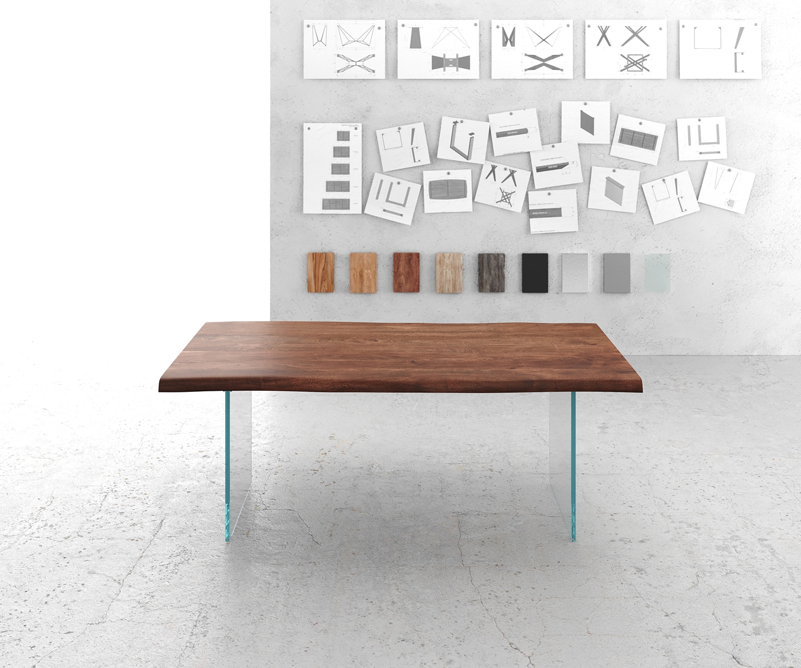 Esstisch Edge 200x100cm XL Akazie Braun Glas Live-Edge 1 Esstisch Edge 200x100cm XL Akazie Braun Glas Live-Edge 1