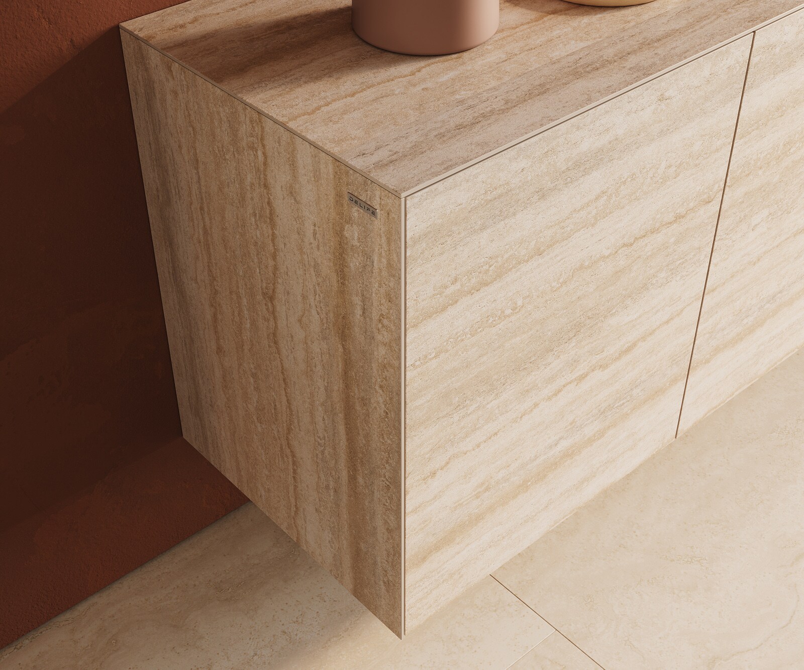 Sideboard Cuor 150 cm Keramik Laminam® Travertino Bianco Creme-Weiß 3 Türen Schwebend 5