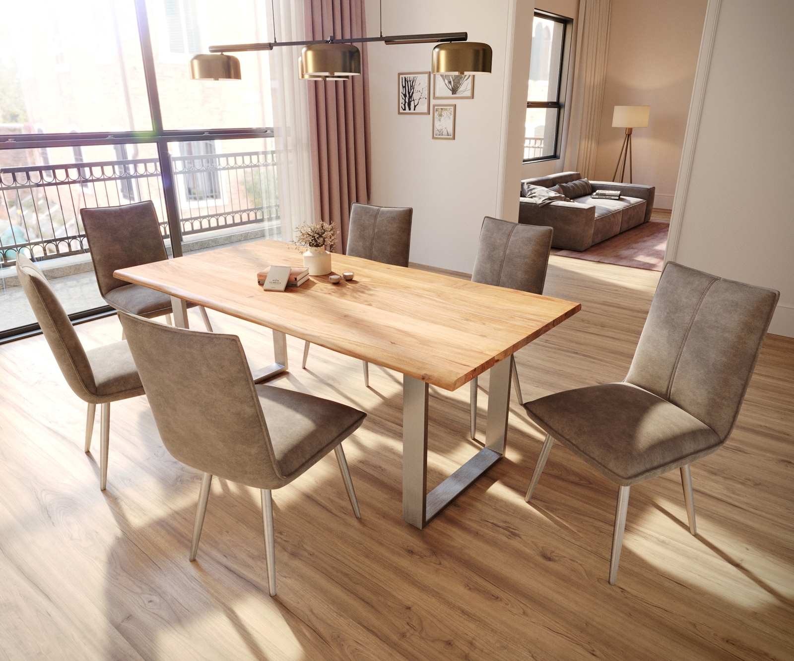 Esszimmerstuhl Lelio-Flex Mikrofaser Taupe Vintage 4-Fuß konisch Edelstahl Taschenfederkern 4