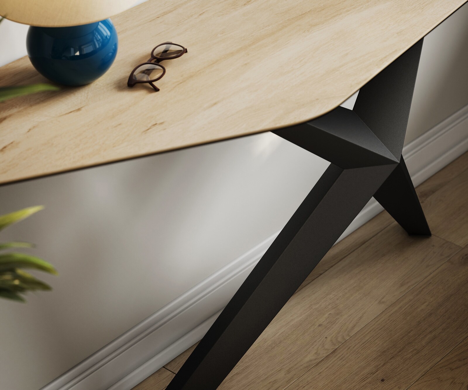 Konsolentisch Edge Polygonal 180x50 cm Keramik Laminam® Sabbia Eichefarbig Zentharo Metall Schwarz 5