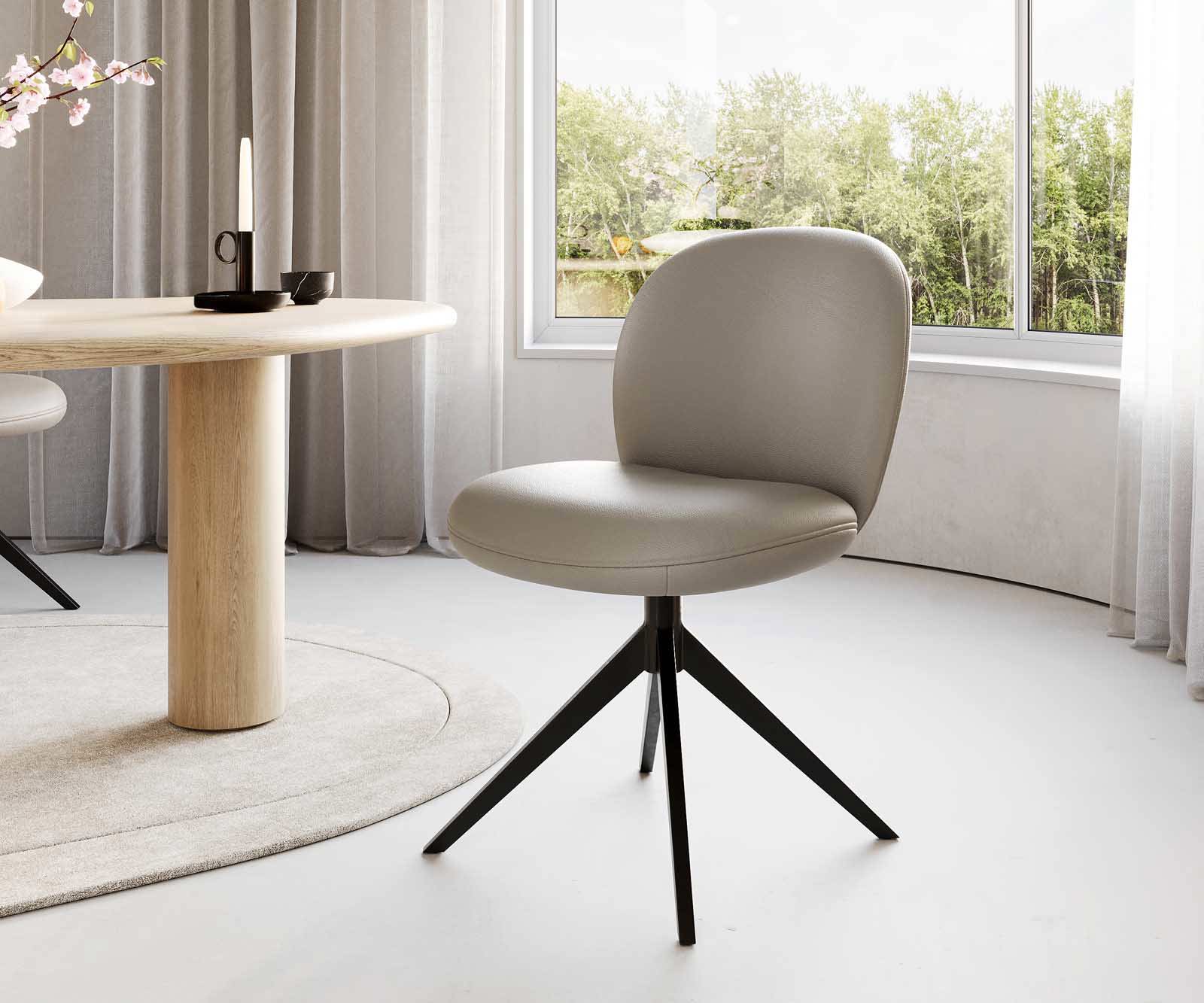 Chaise-pivotante Nube-Flex cuir de vache couleur boue pied croisé large noir pivotement sur 360° ressorts ensachés 1