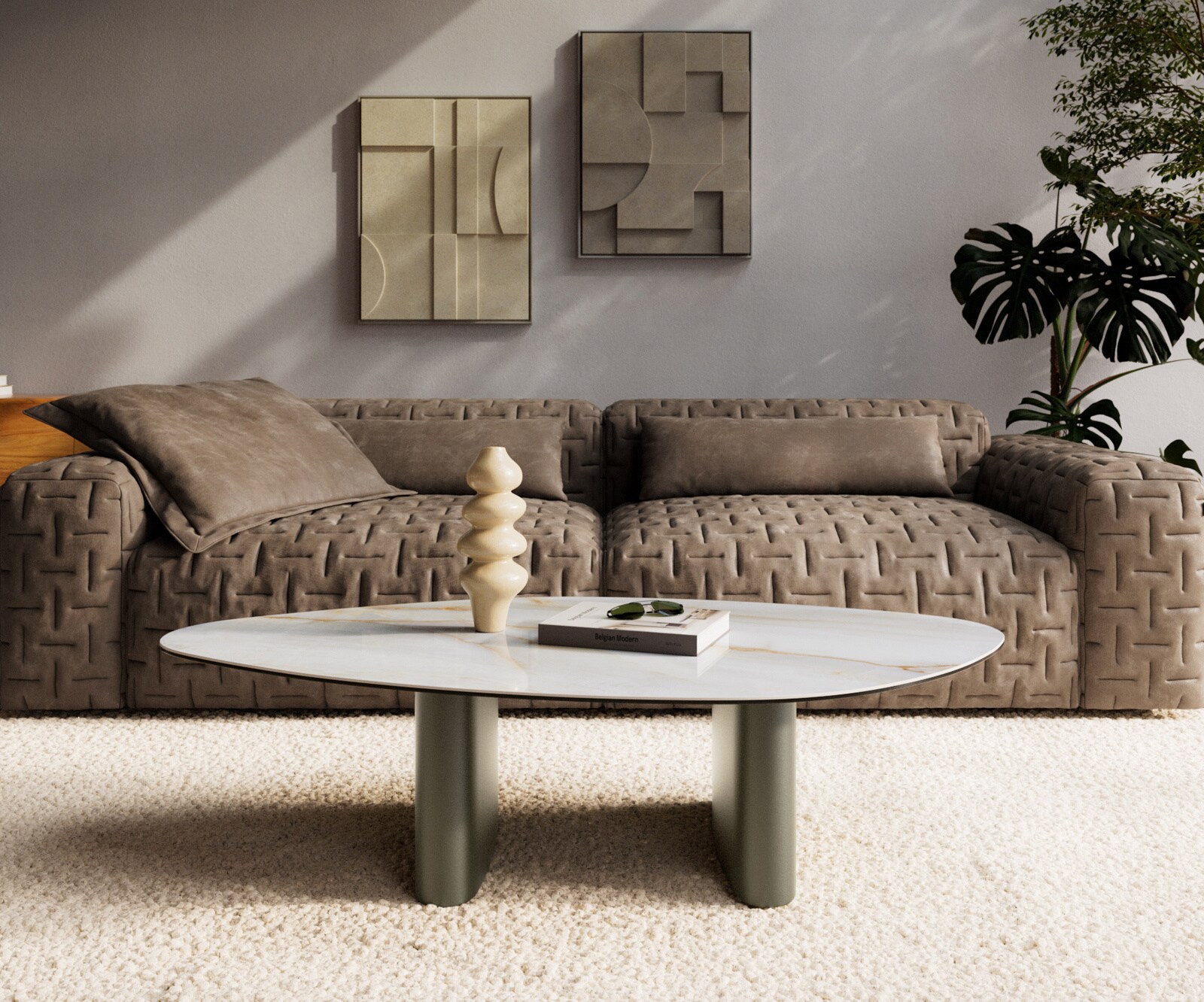 Couchtisch Edge Organisch 140x76 cm Keramik Onyx Pearl Ovada Effektfinish Titan 6
