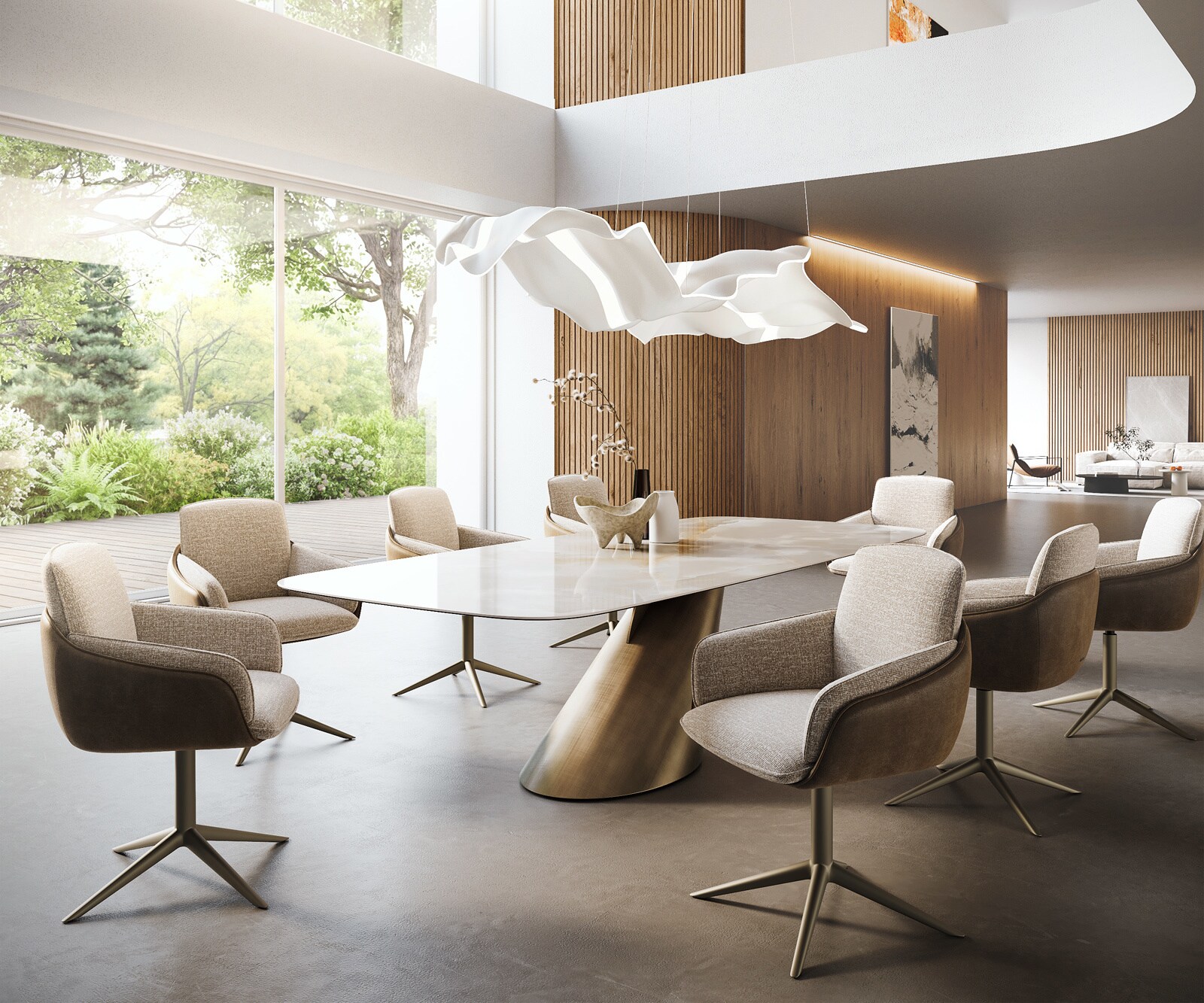 Esstisch Edge Boot 270x120 cm Keramik Iris FMG Onice Grigio Cono Metallic Gold 7